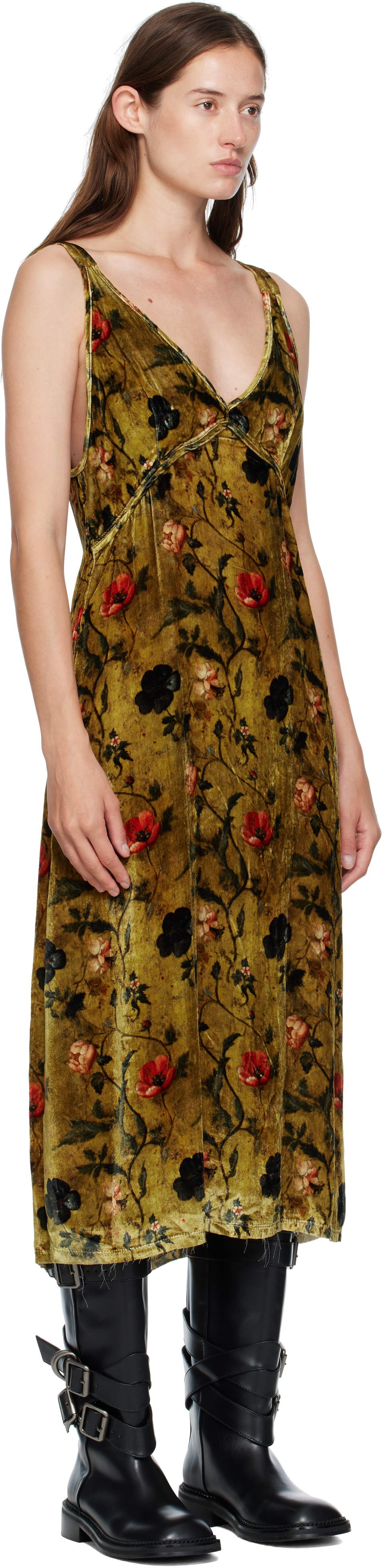 R13 Yellow Grunge Slip Midi Dress In Multi