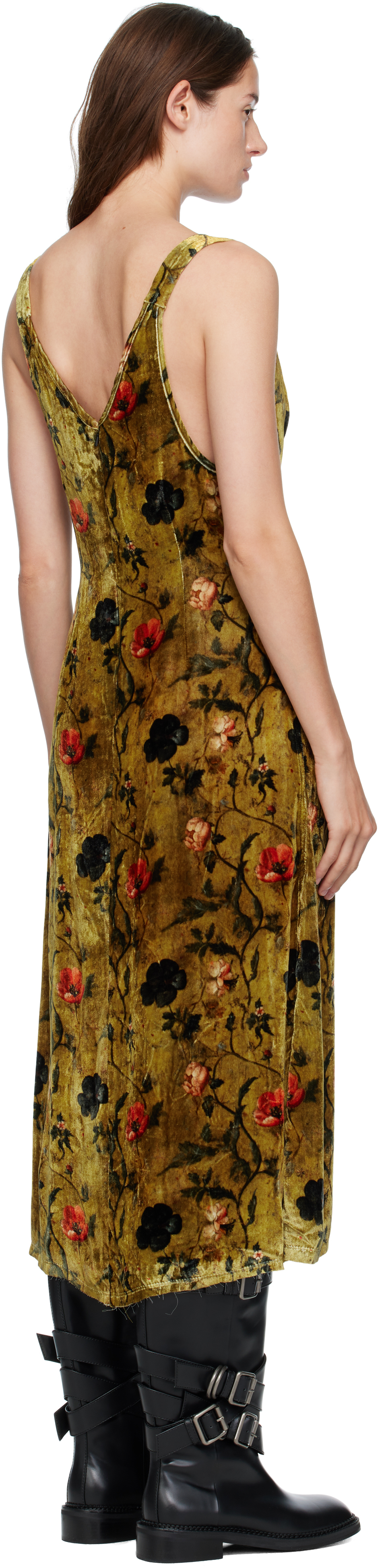 R13 Yellow Grunge Slip Midi Dress In Multi