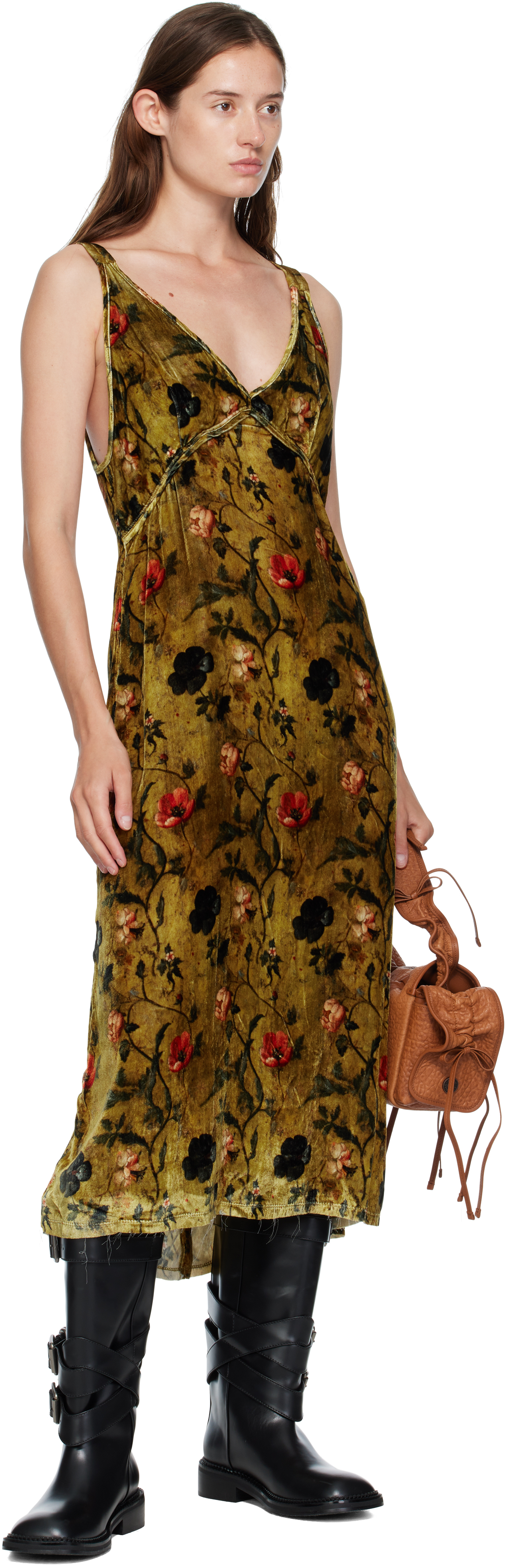 R13 Yellow Grunge Slip Midi Dress In Multi