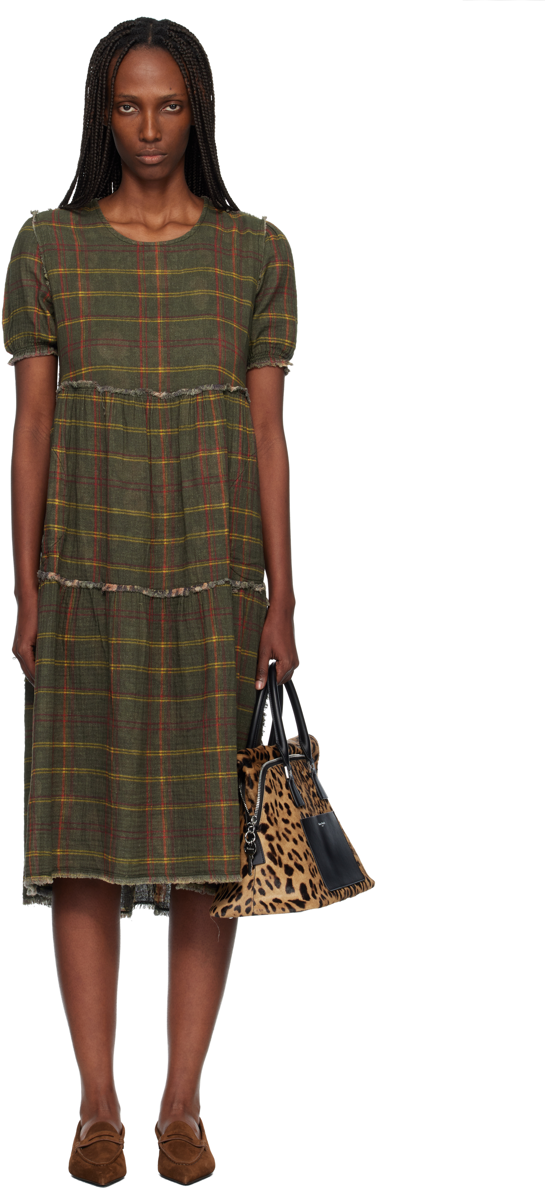 R13 Green Shredded Relaxed Reversible Midi Dress