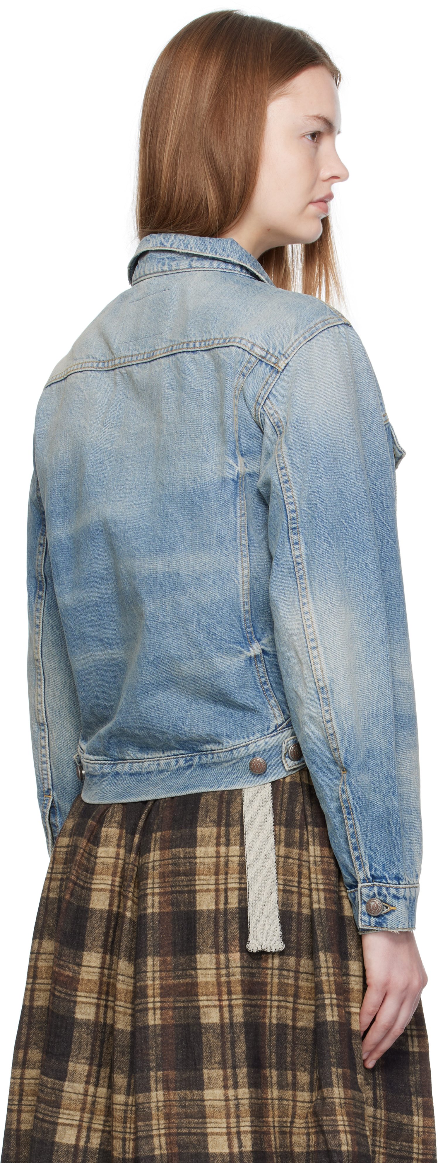 R13 Blue Wrap Around Denim Trucker Jacket In Blue