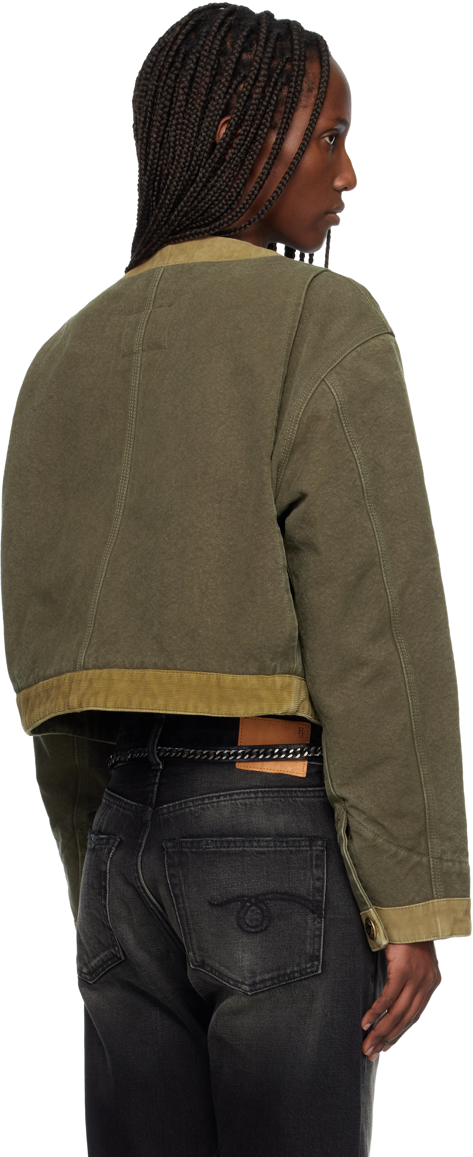 R13 Khaki Cord Trimmed Cropped Chore Jacket