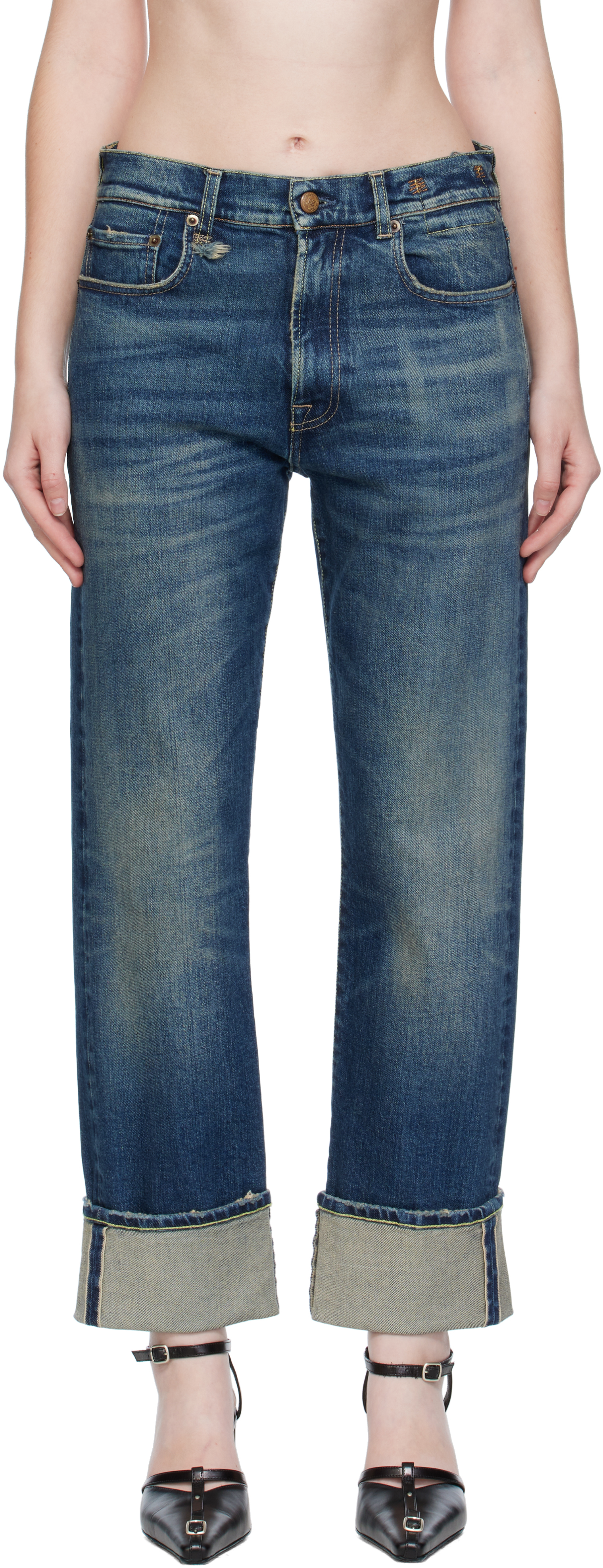 R13 Cuffed Romeo Jeans In Blue