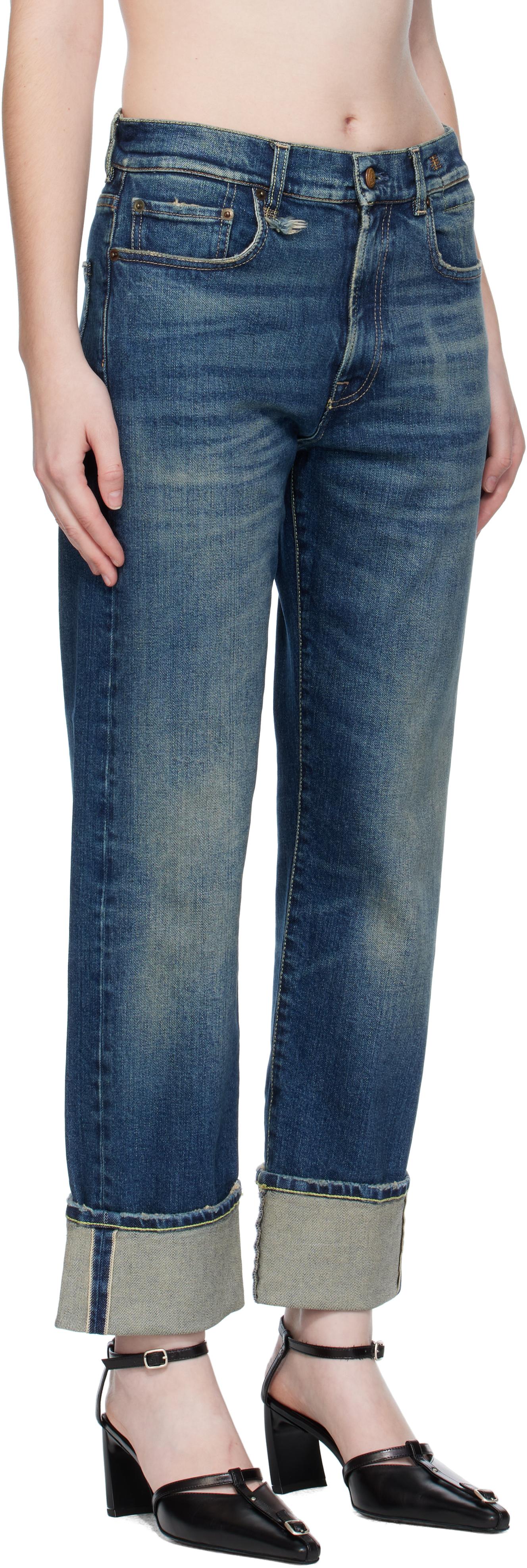 R13 Cuffed Romeo Jeans In Blue