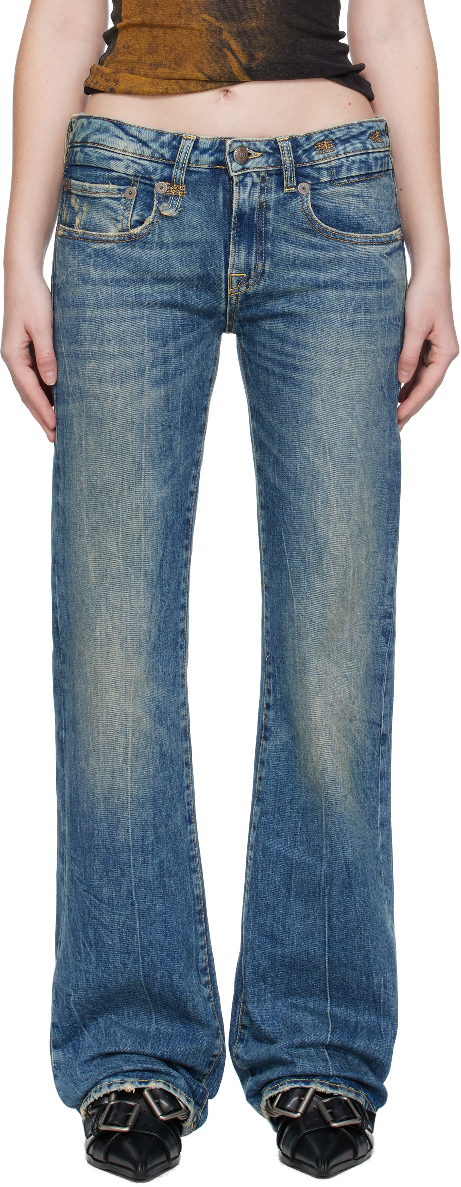 R13 Blue Boy Flare Jeans In Blue