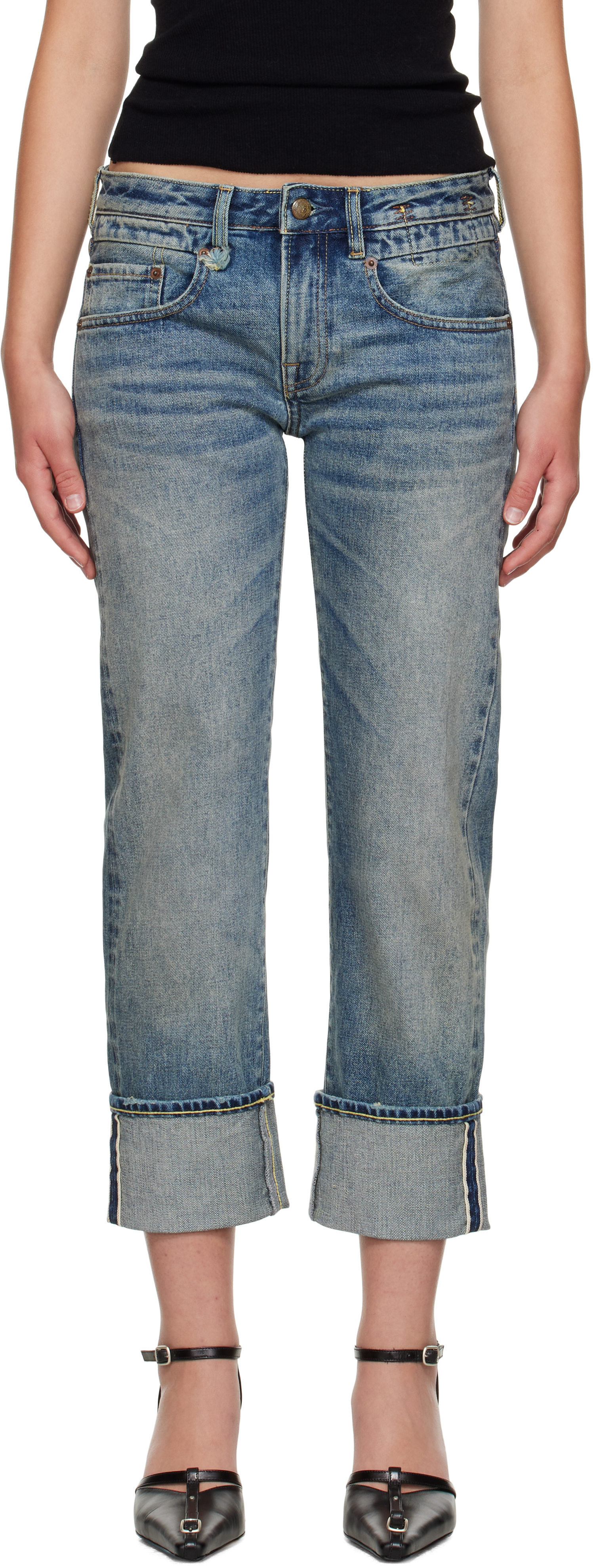 R13: Blue Cuffed Boy Straight Jeans | SSENSE Canada