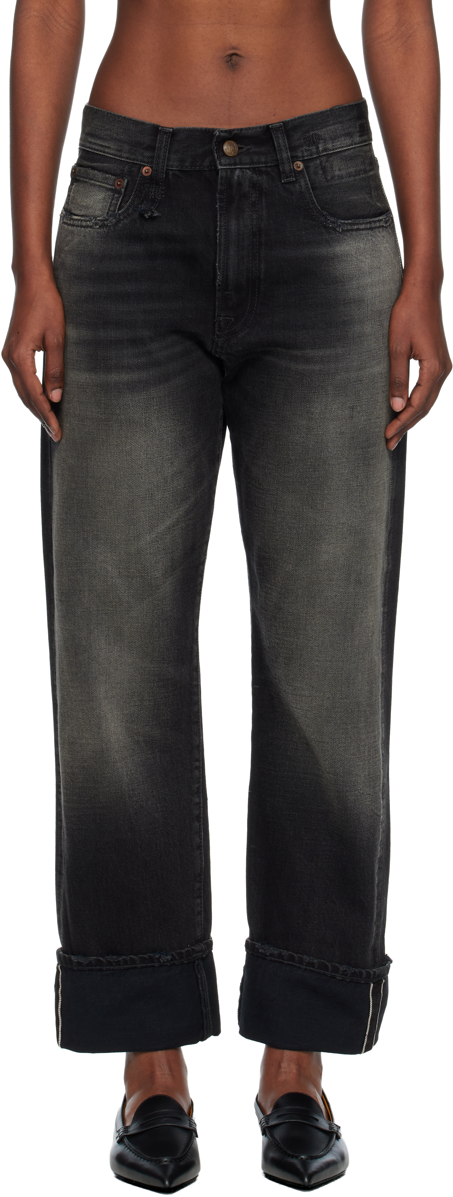 R13 Black Cuffed Boyfriend Jeans