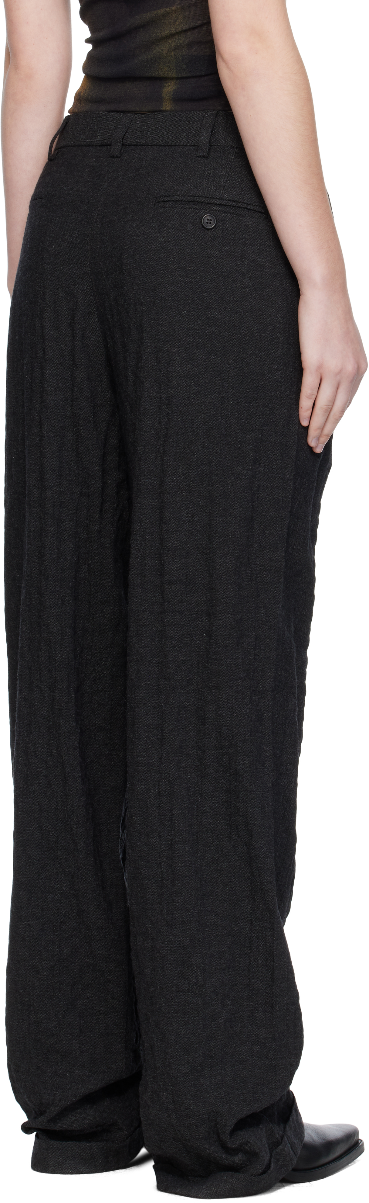 R13 Black Tripe Pleat Crossover Trousers In Black