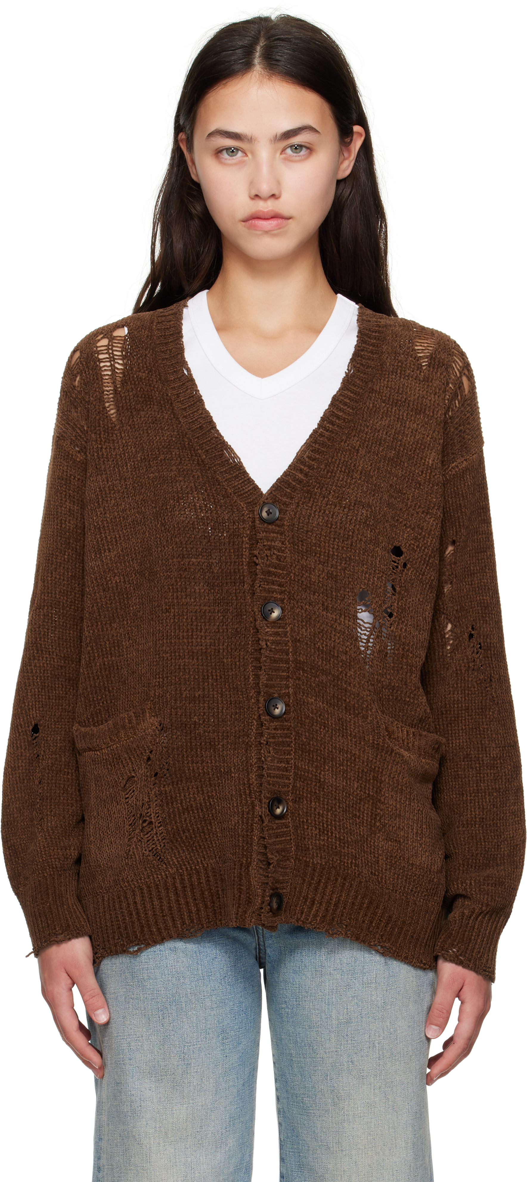 R13 カーディガン 定価¥152,900 Brown Chenille Boyfriend Cardigan by R13 on Sale