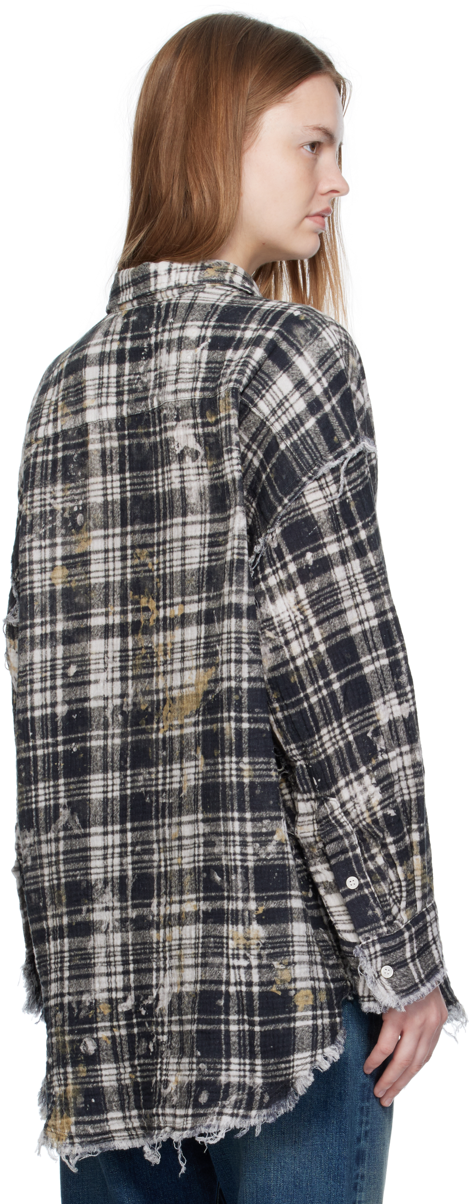 R13 Black & Off-white Shredded Seam Drop Neck Shirt In Black