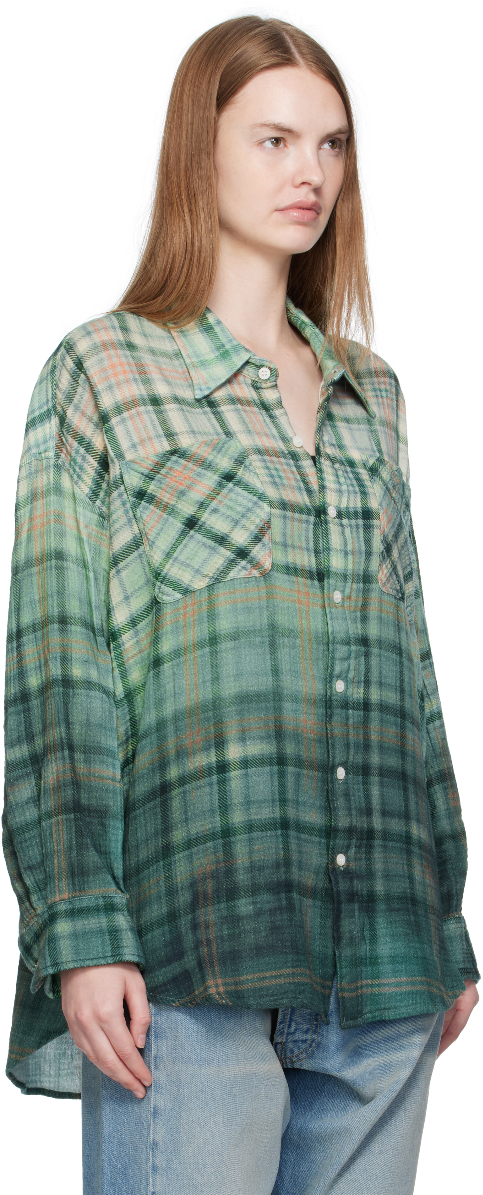 R13 Green Drop Neck Work Shirt In Green