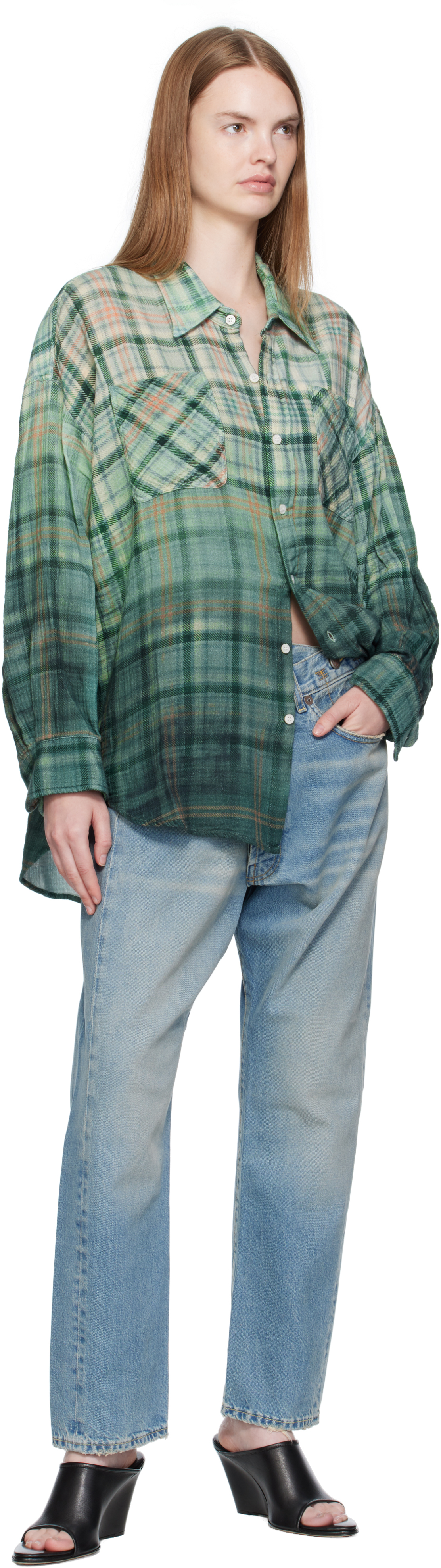 R13 Green Drop Neck Work Shirt In Green