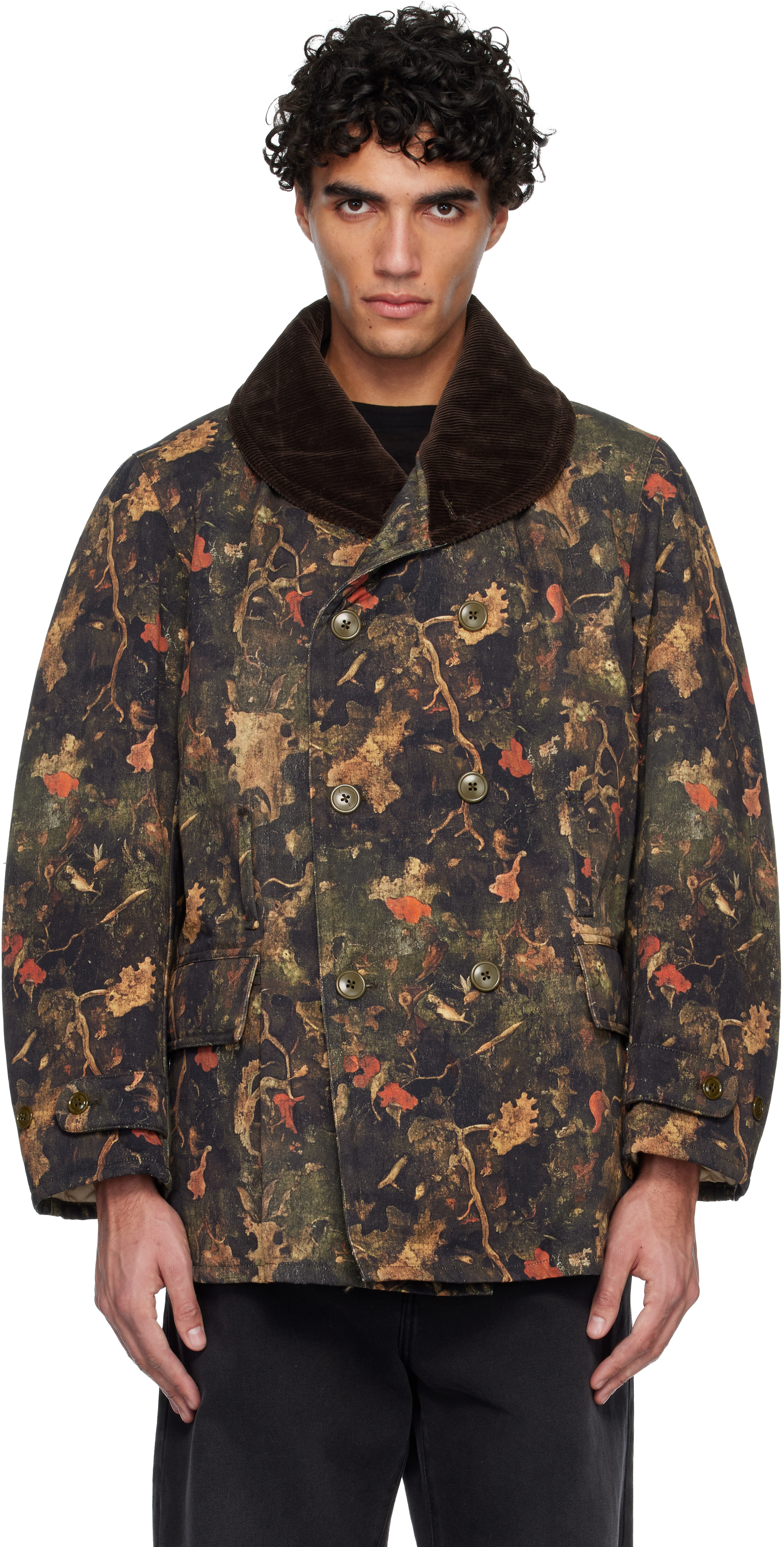 R13 Khaki & Brown Oversized Shawl Lapel Coat