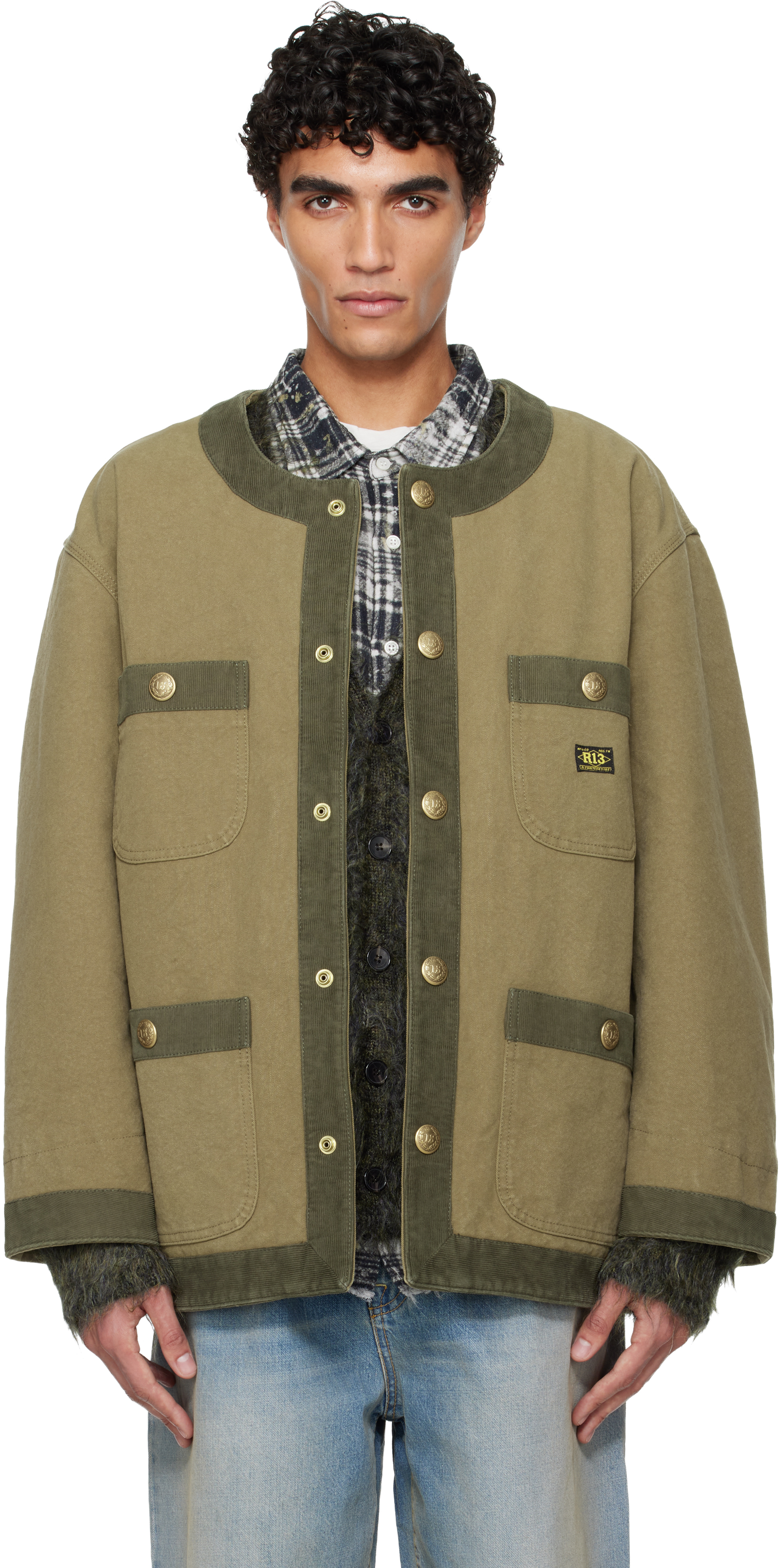 R13 Khaki Cord Trimmed Chore Jacket