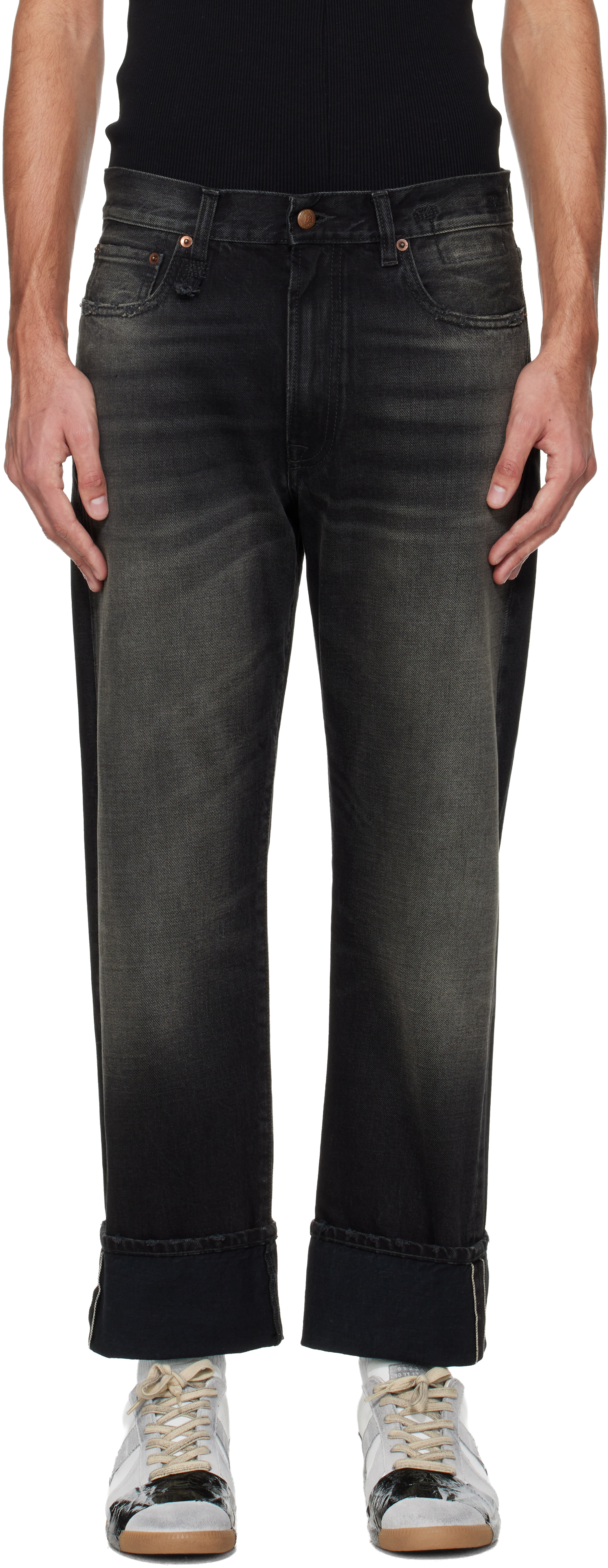 R13 Black Cuffed Boyfriend Jeans