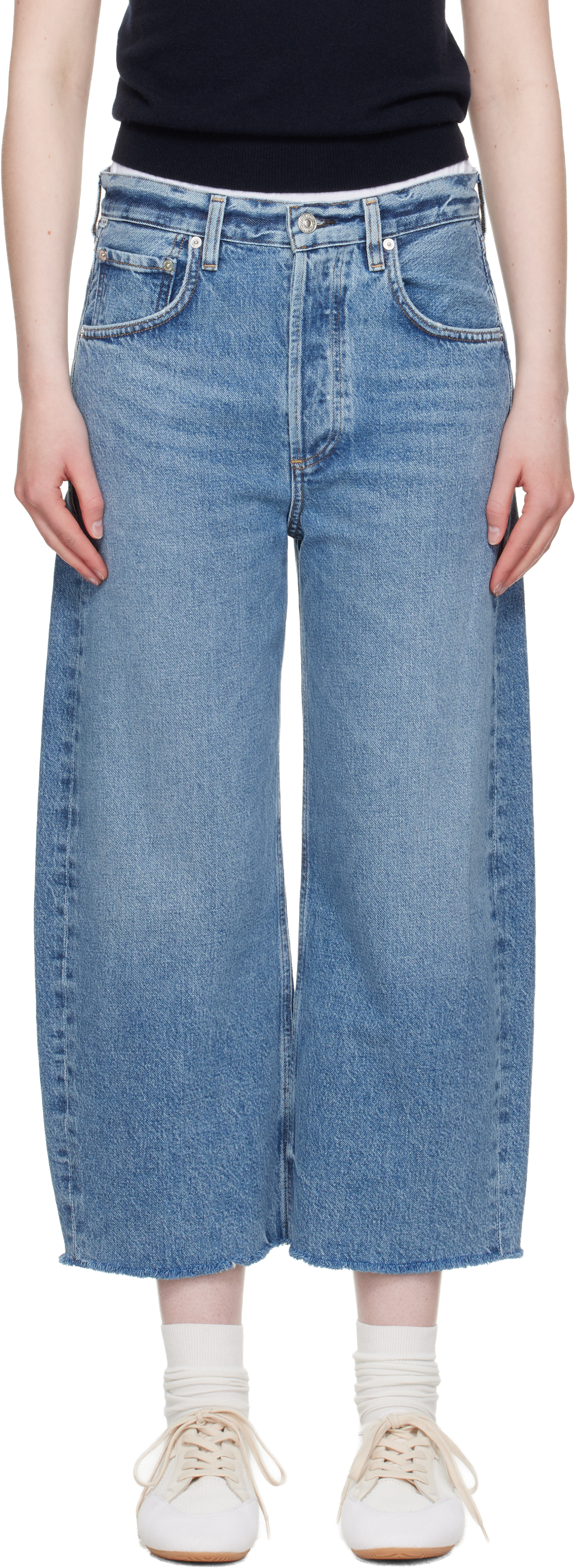 CITIZENS OF HUMANITY BLUE AYLA RAW HEM CROP JEANS