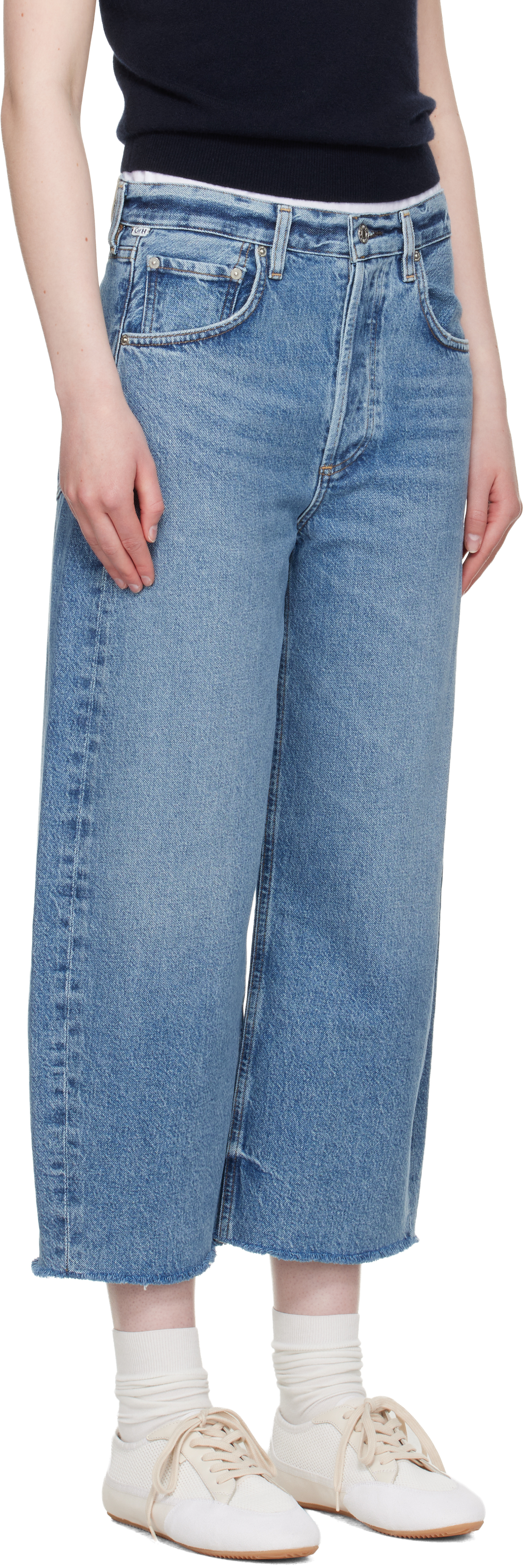 CITIZENS OF HUMANITY BLUE AYLA RAW HEM CROP JEANS