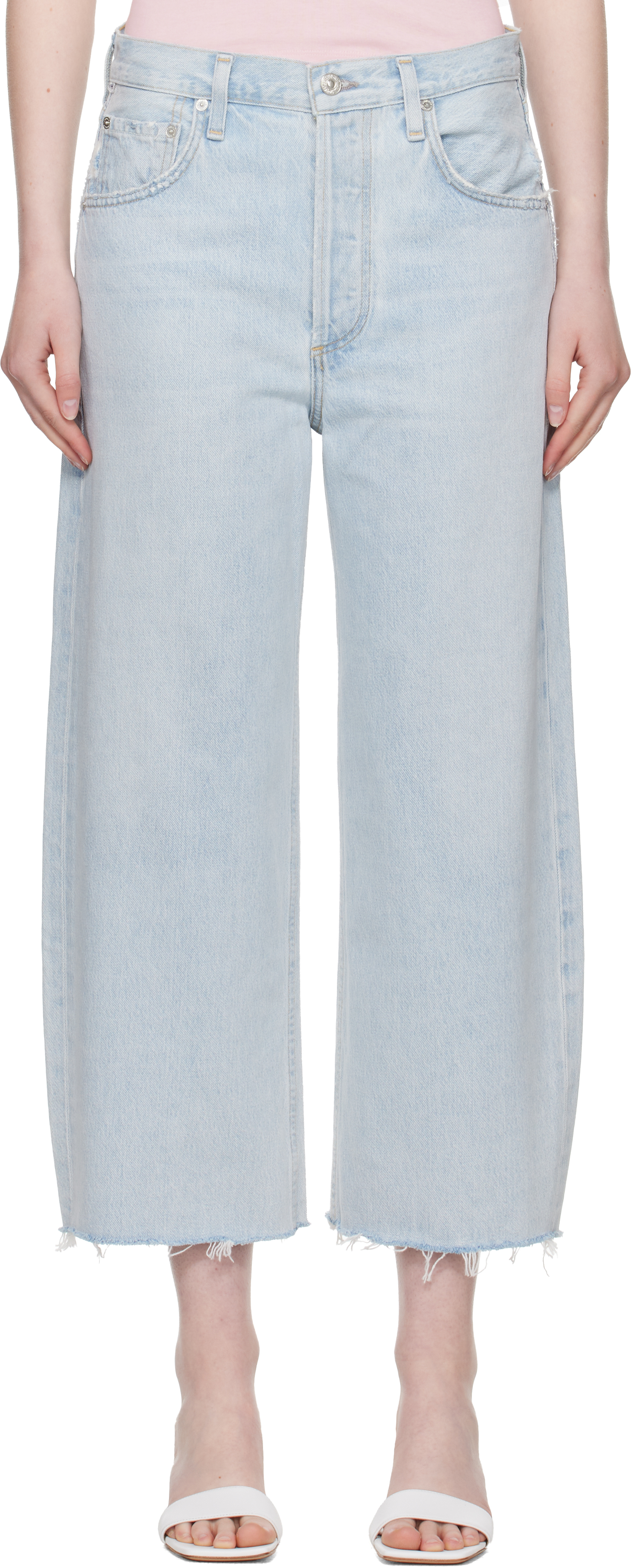 Citizens of Humanity: Blue Ayla Raw Hem Crop Jeans | SSENSE Canada