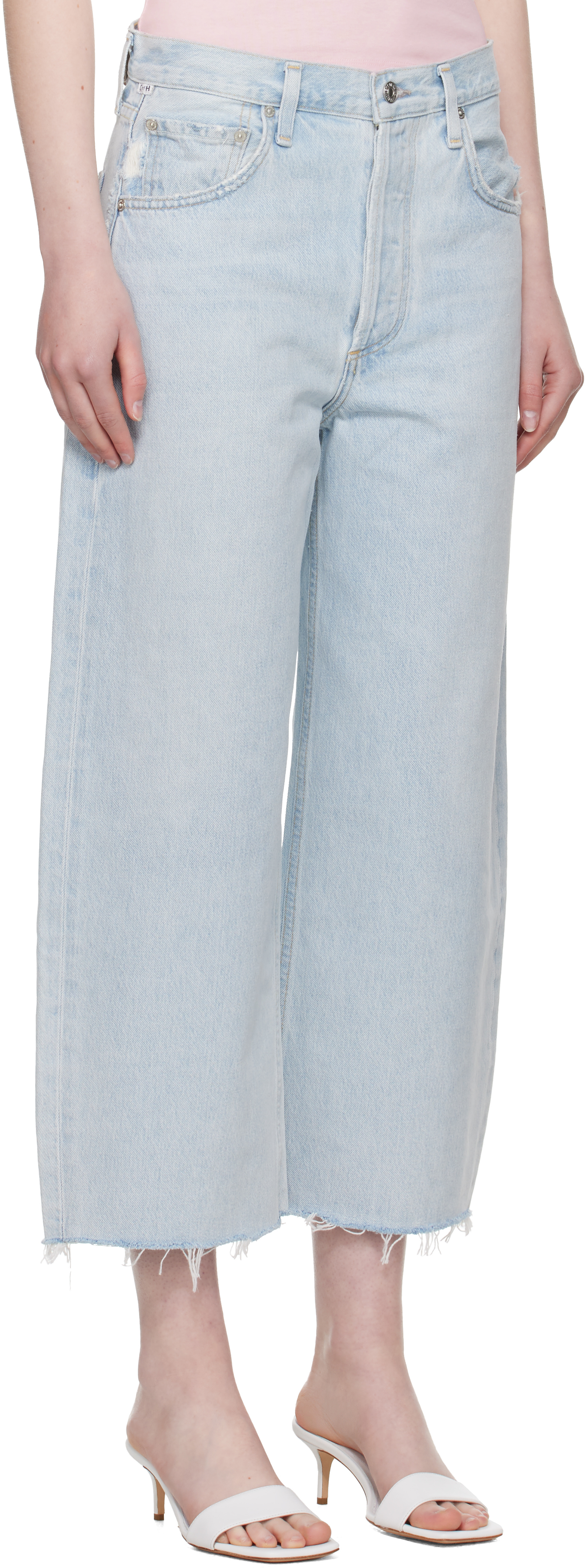 Citizen Of Humanity Blue Ayla Raw Hem Crop Jeans