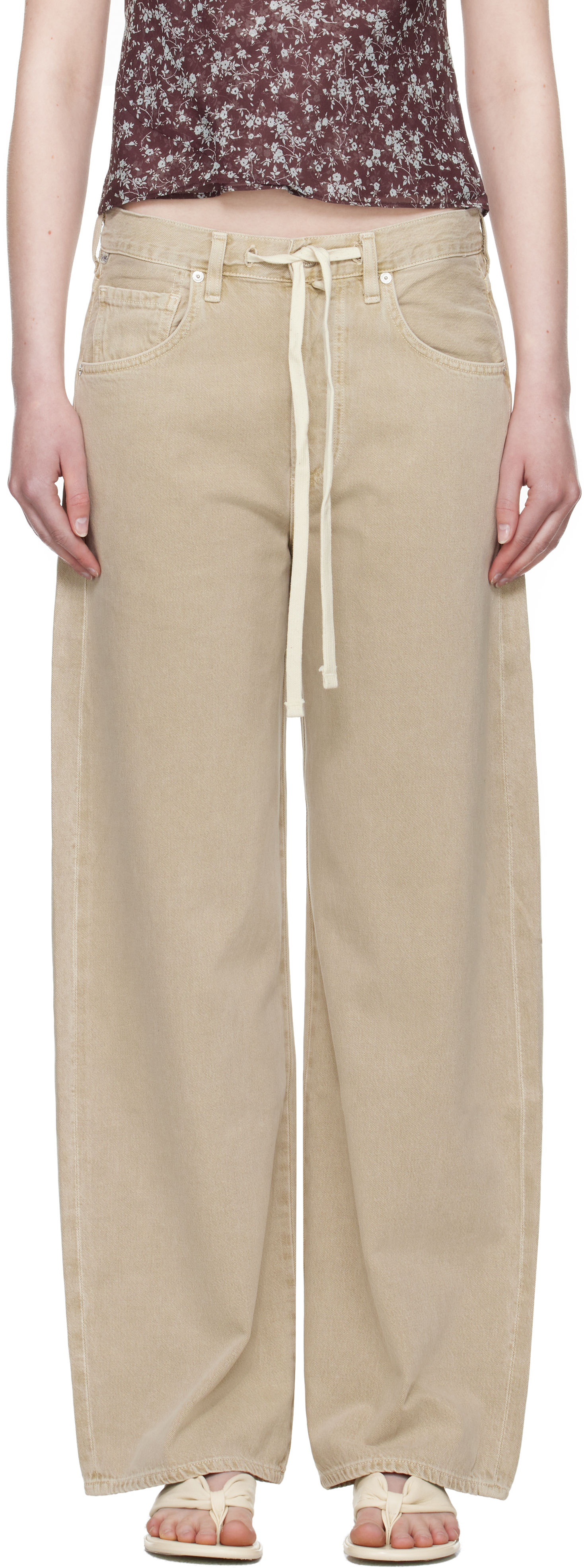 Beige Brynn Drawstring Jeans