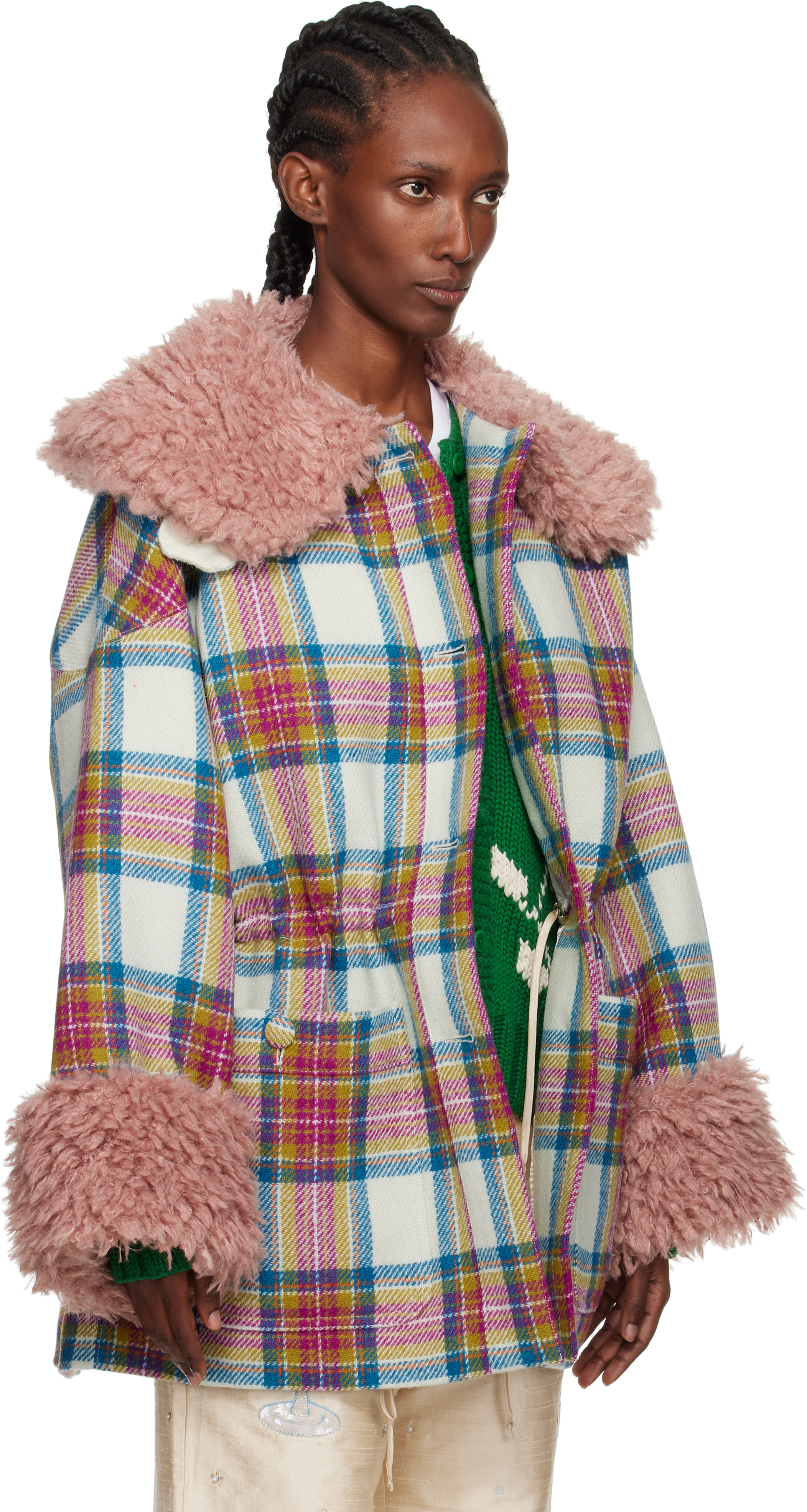 Caro Editions White & Pink Harris Tweed Connie Coat