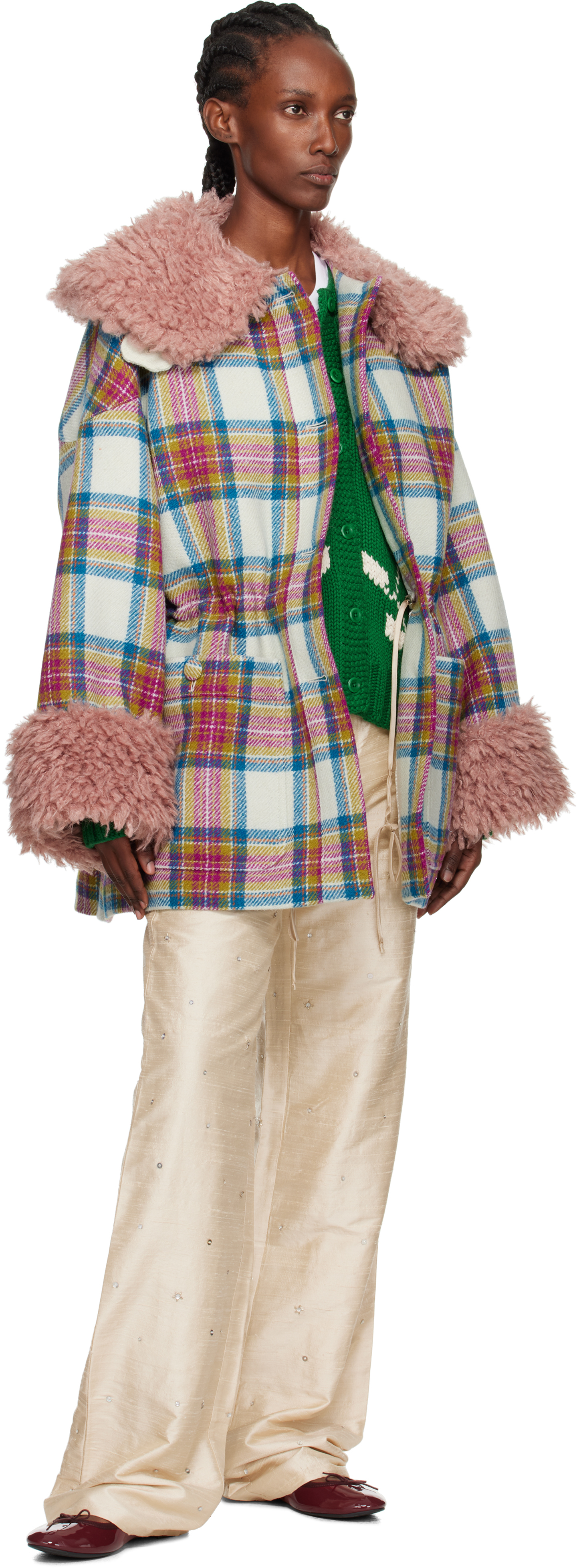 Caro Editions White & Pink Harris Tweed Connie Coat