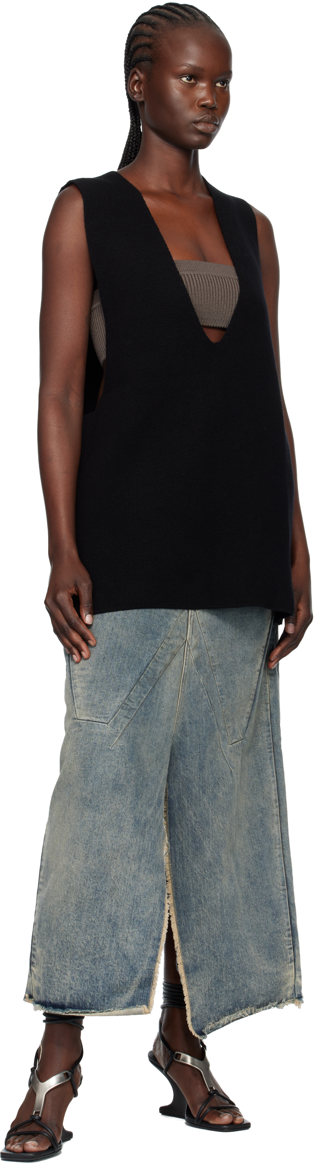 Rick Owens Black Concordians Cantilever 8 Hydra Heeled Sandals In Animal Print