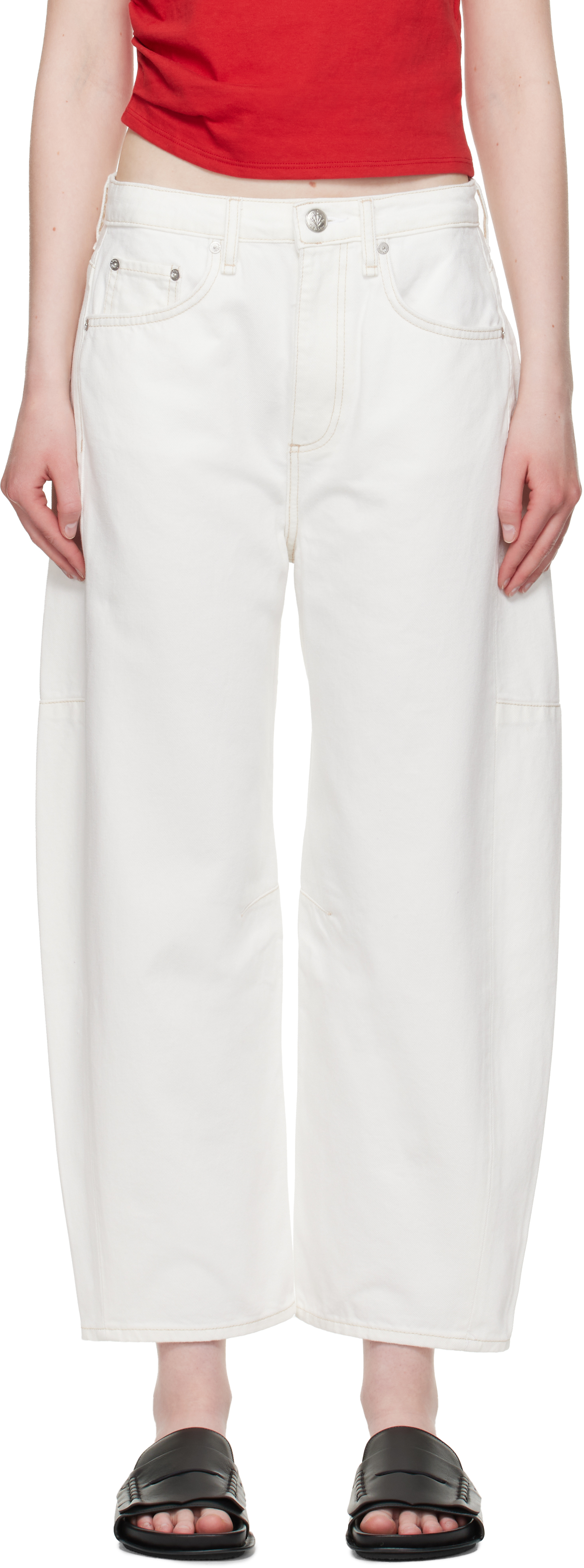 Rag & Bone White Charlie Ankle-length Barrel Jeans