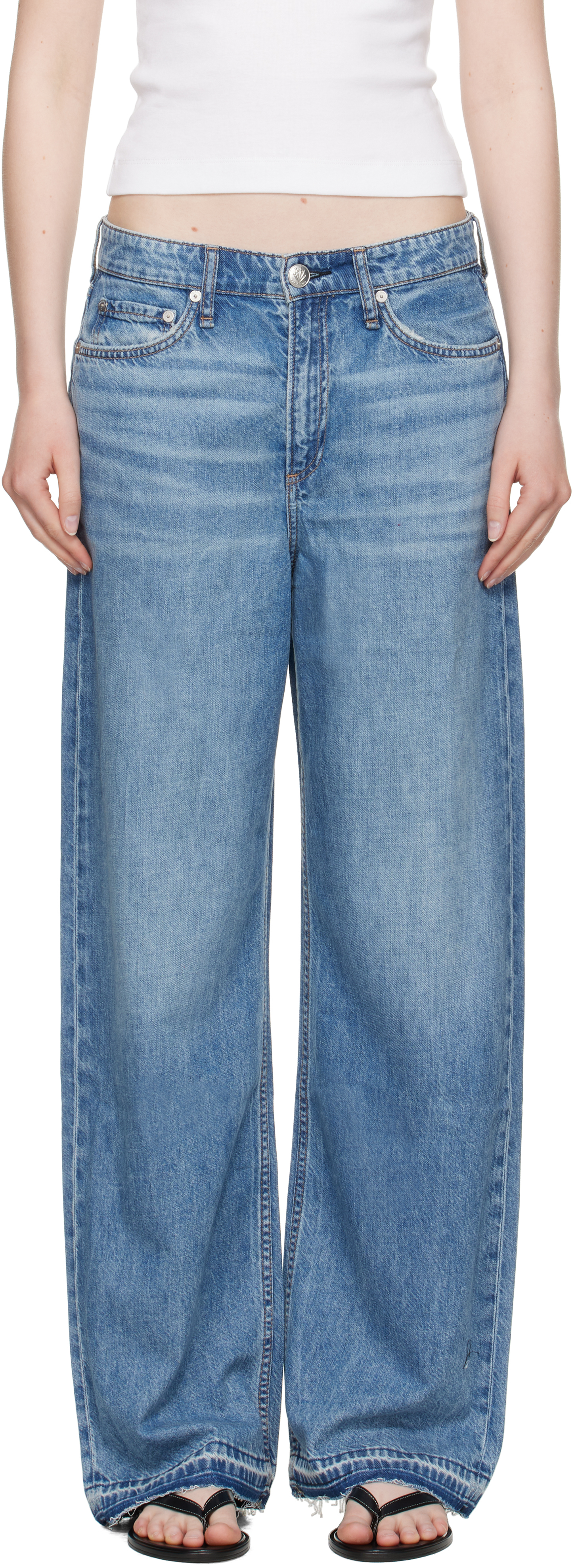 【関税込み】rag & bone ブルー Logan ワイドレッグジーンズ rag & bone: ブルー Featherweight Logan ワイドレッグジーンズ
