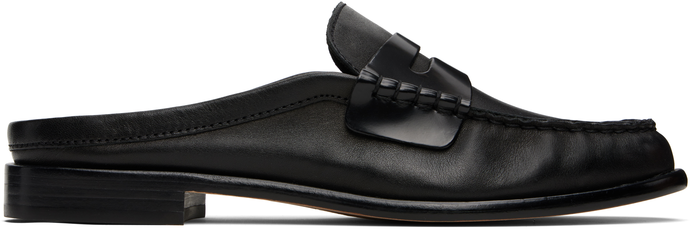Black Carter Leather Mule Loafers