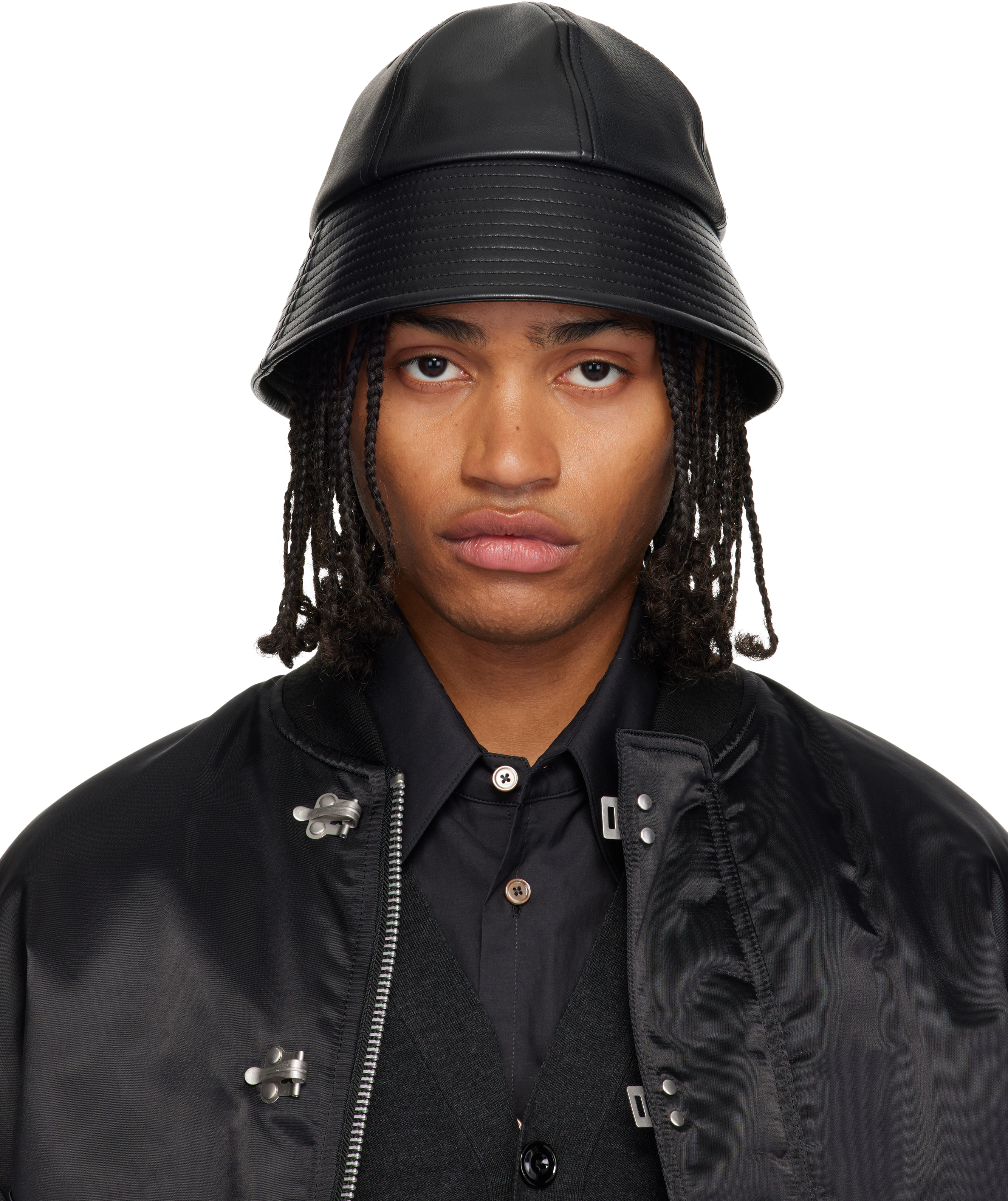 Comme Des Garçons Homme Deux Black Synthetic Leather Mix Bucket Hat In Black