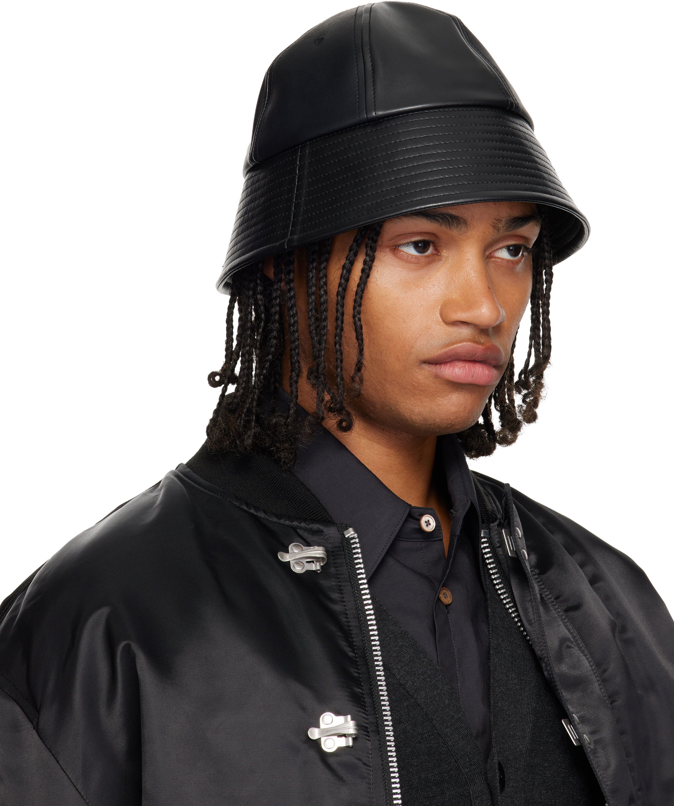Comme Des Garçons Homme Deux Black Synthetic Leather Mix Bucket Hat In Black