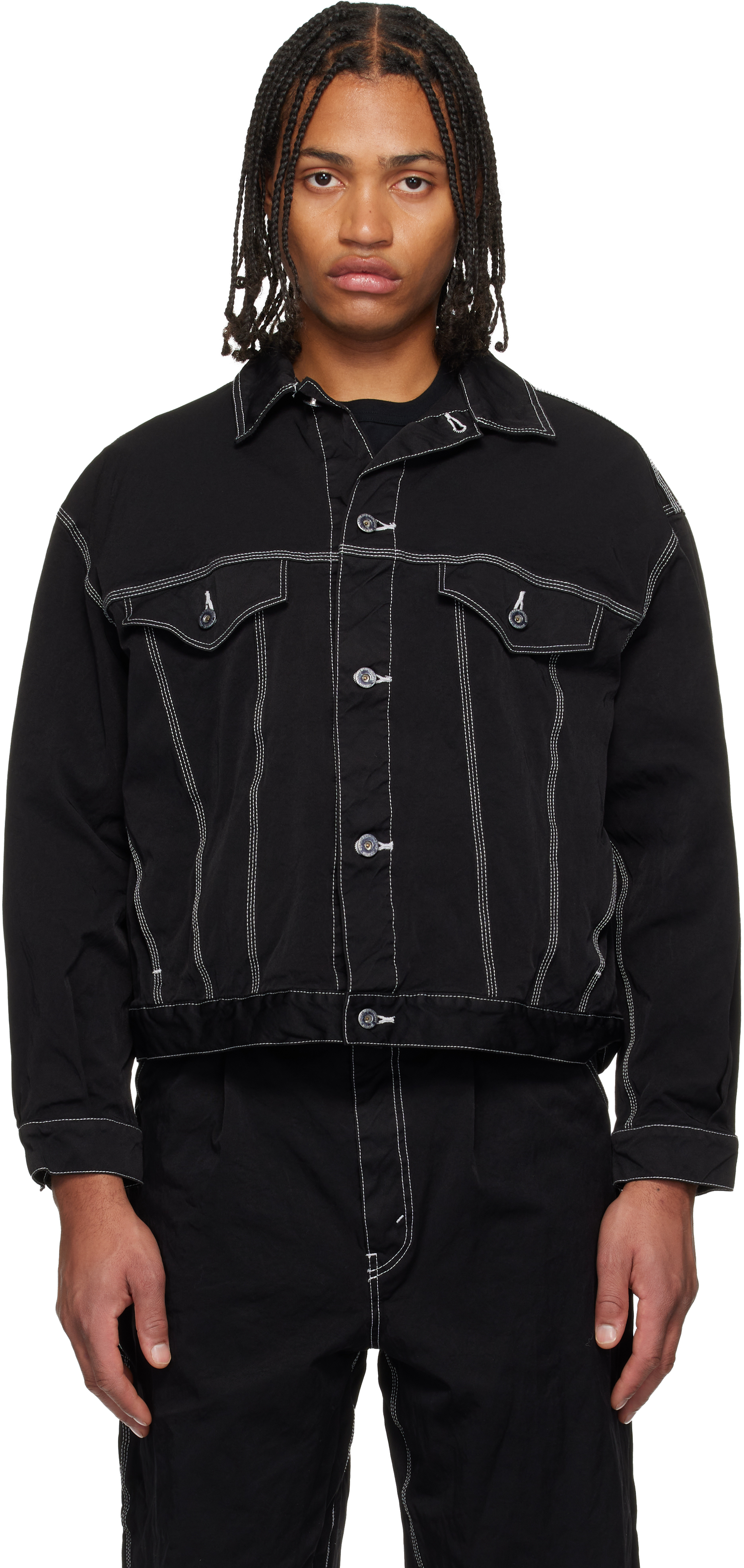 Comme Des Garçons Homme Deux Denim Jacket With Notched Lapels And Pockets In Black