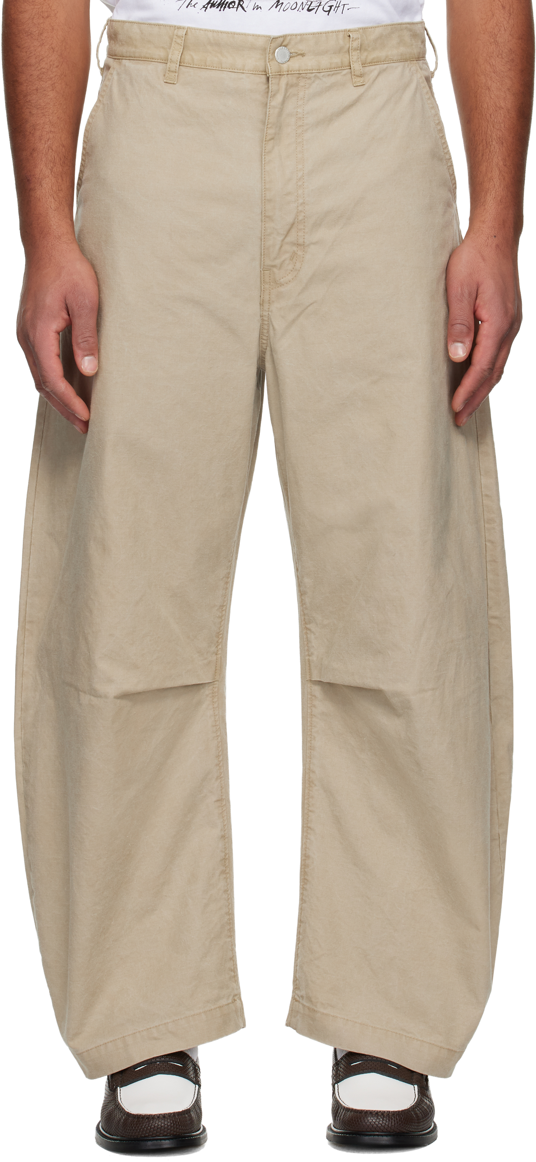 Beige Cotton Oxford Garment Treated Trousers by Comme des Garçons
