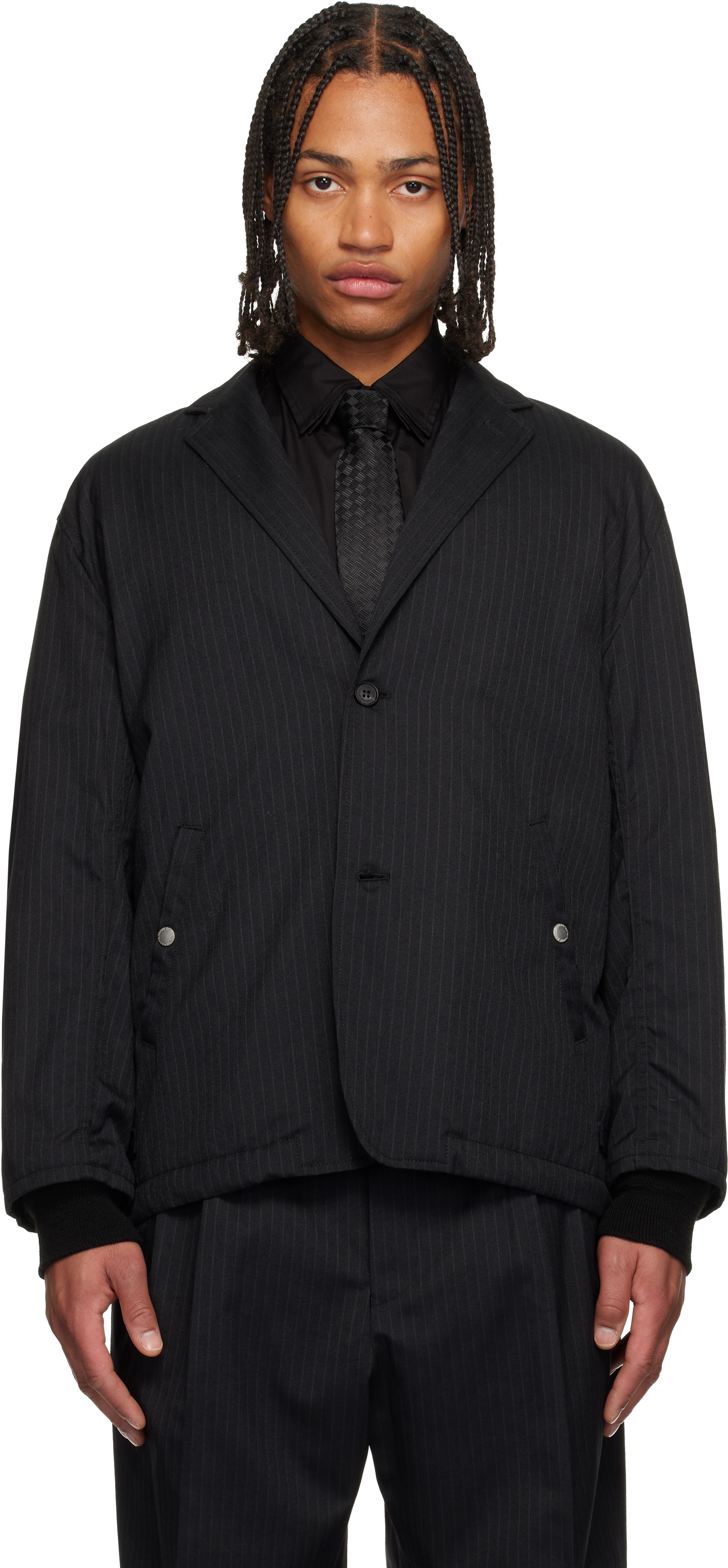 Comme Des Garçons Homme Deux Black Wool Herringbone Blazer In Black