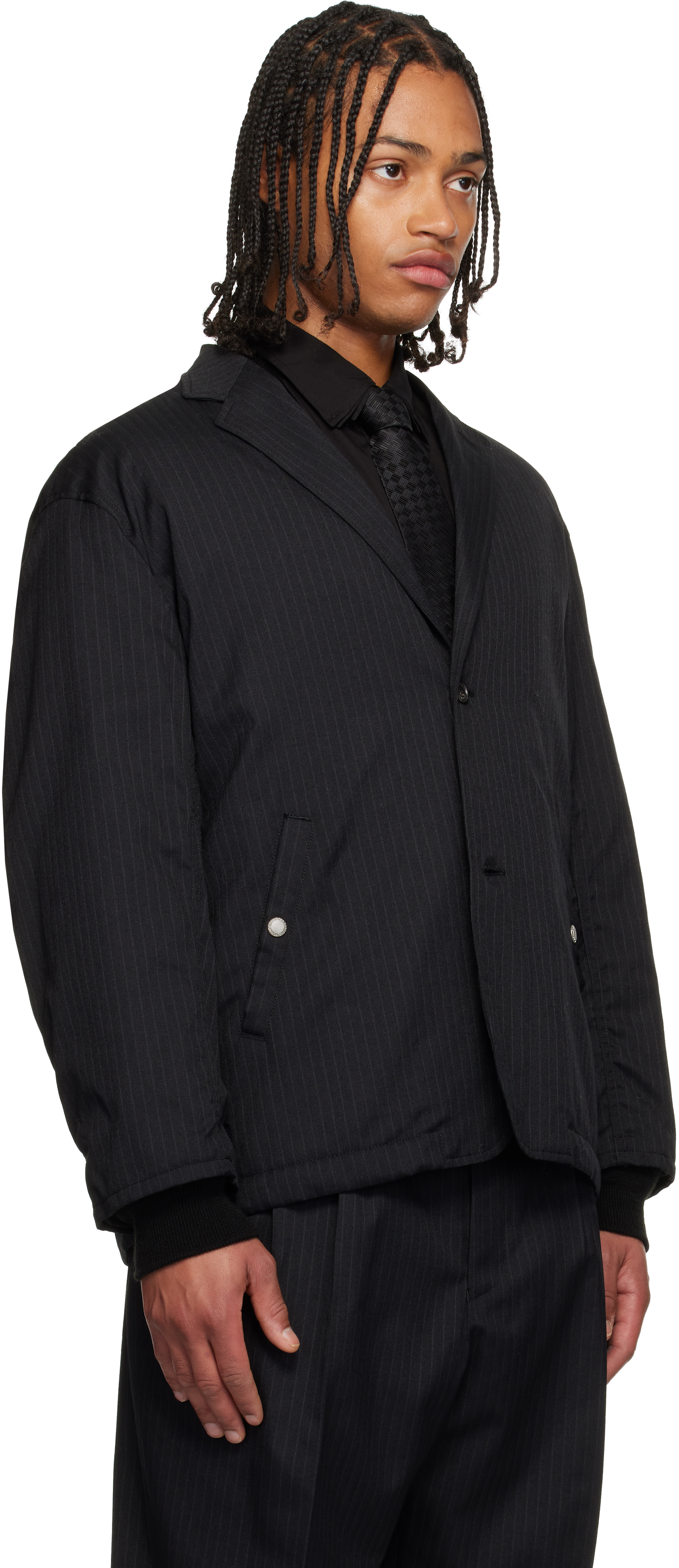 Comme Des Garçons Homme Deux Black Wool Herringbone Blazer In Black