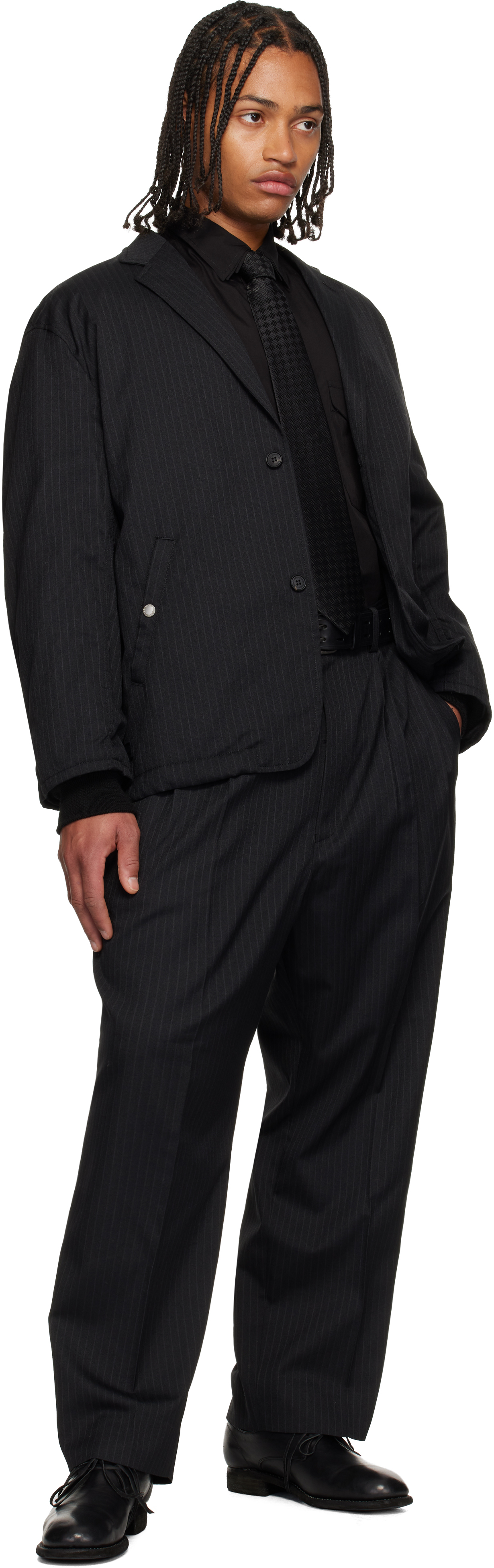 Comme Des Garçons Homme Deux Black Wool Herringbone Blazer In Black