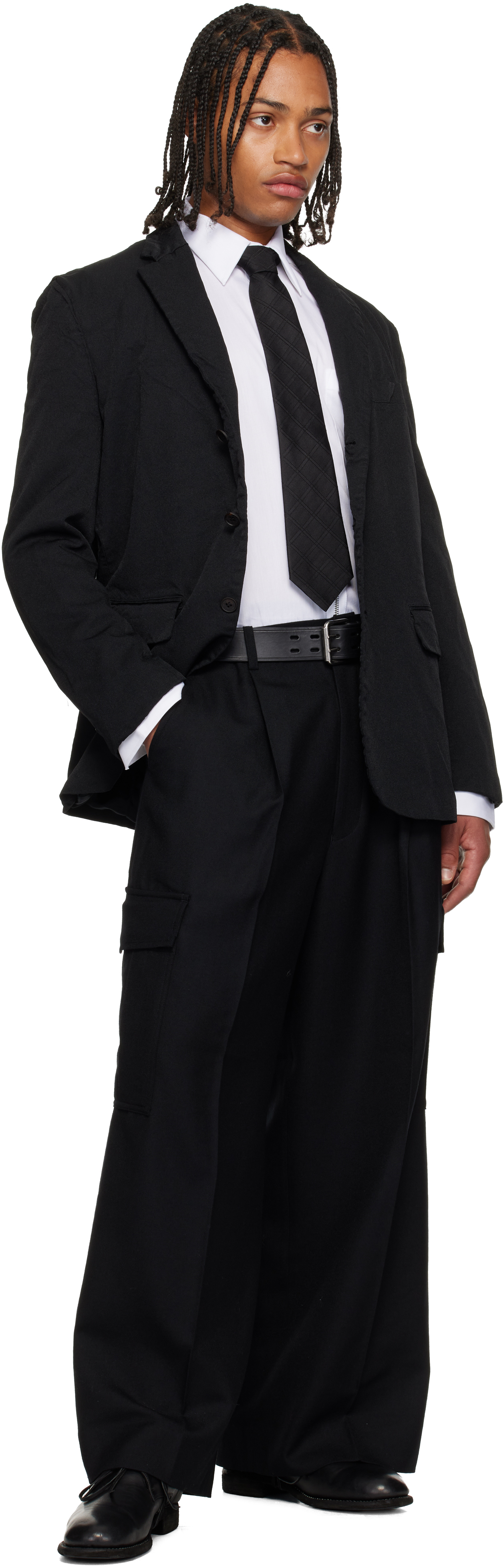 Comme Des Garçons Homme Deux Black Medium Check Silk Tie In Black