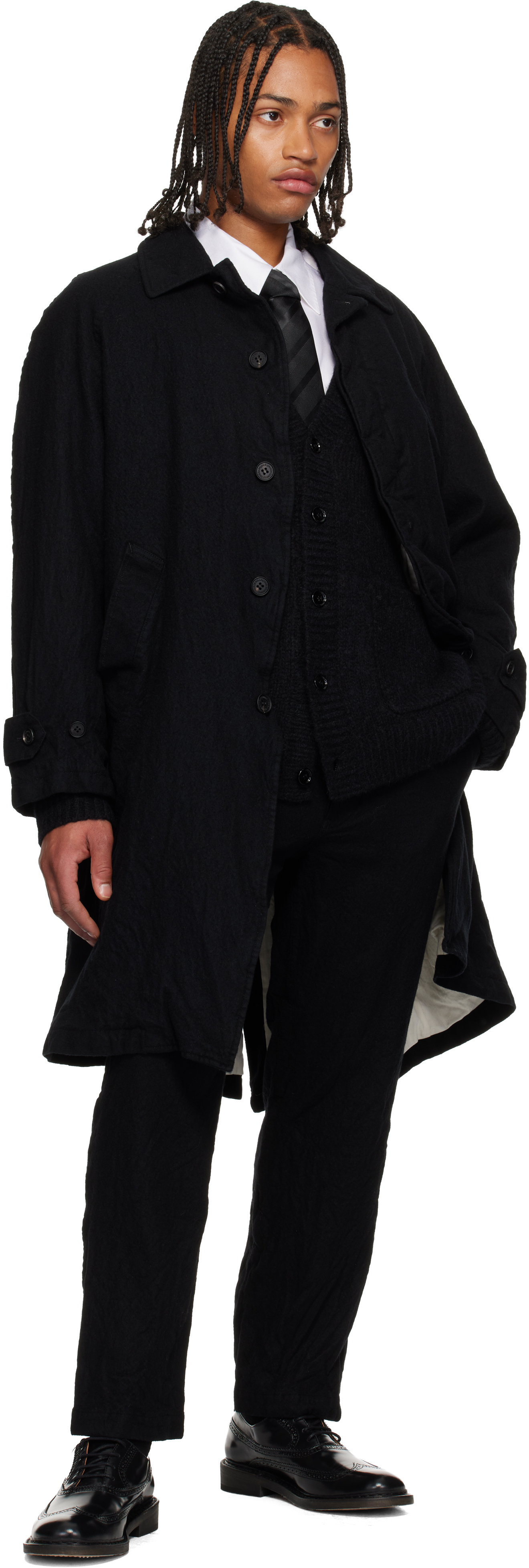 Comme Des Garçons Homme Deux Black Thin Diagonal Stripe Silk Tie In Black