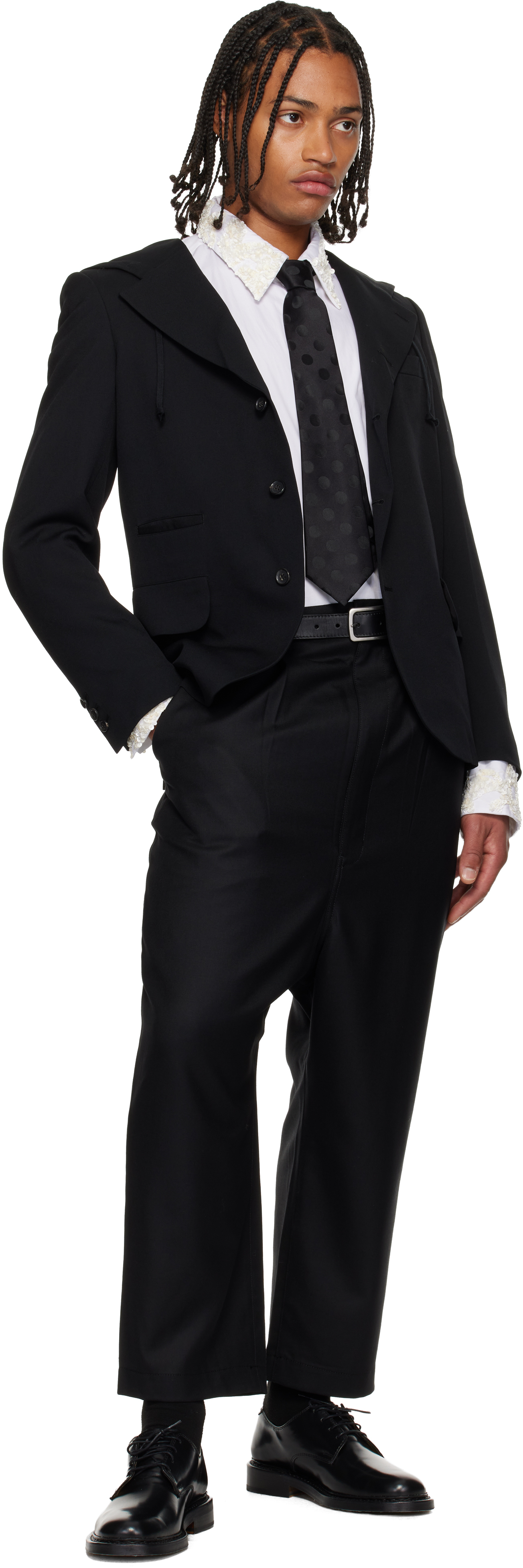 Comme Des Garçons Homme Deux Black Medium Polka Dot Silk Tie In Black