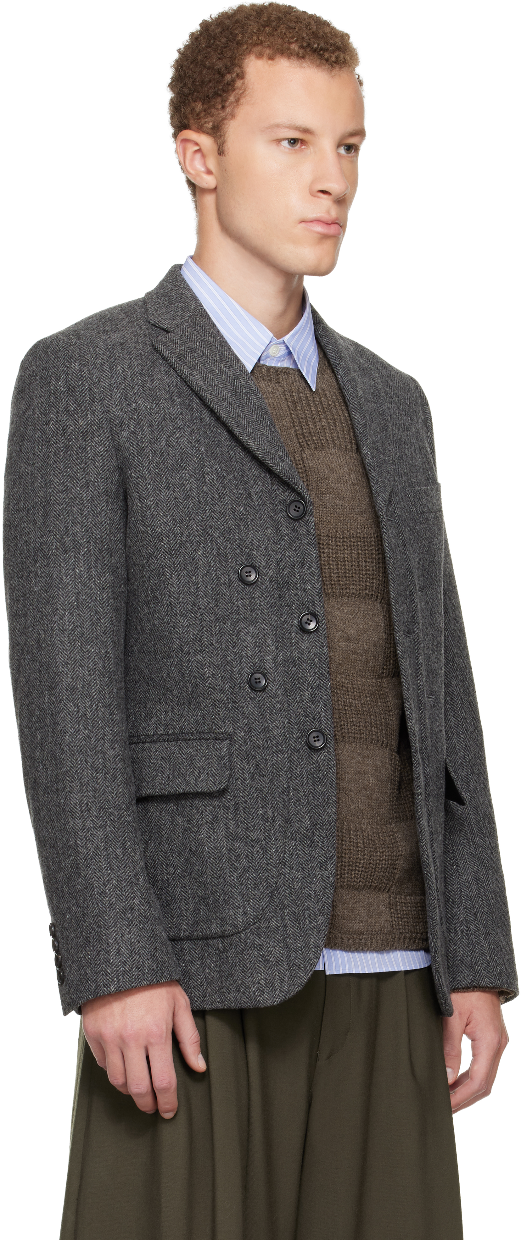 Comme Des Garçons Homme Deux Gray Tweed Herringbone Blazer In Gray