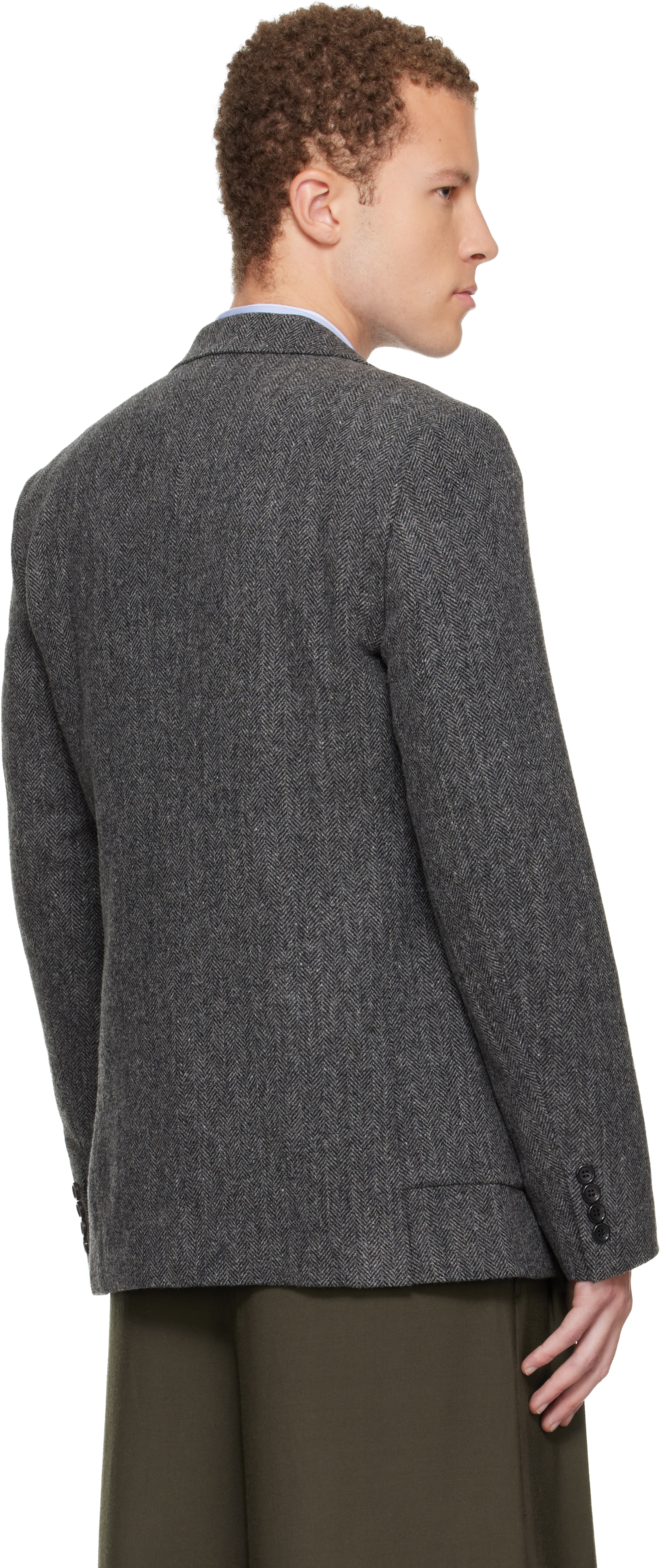 Comme Des Garçons Homme Deux Gray Tweed Herringbone Blazer In Gray