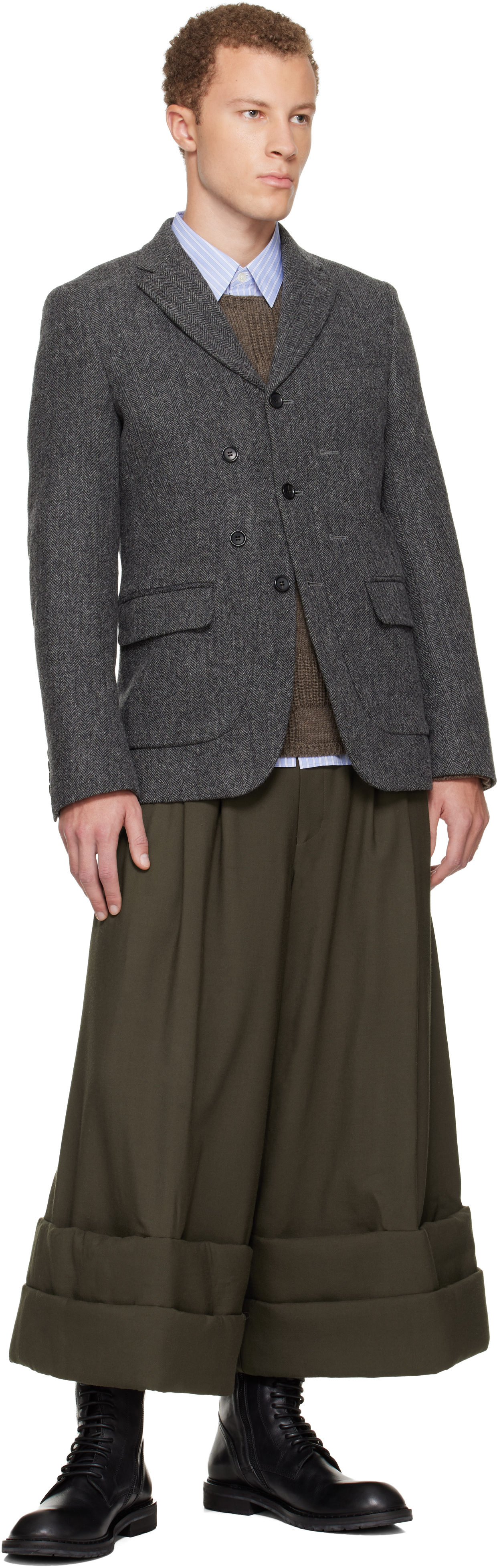 Comme Des Garçons Homme Deux Gray Tweed Herringbone Blazer In Gray