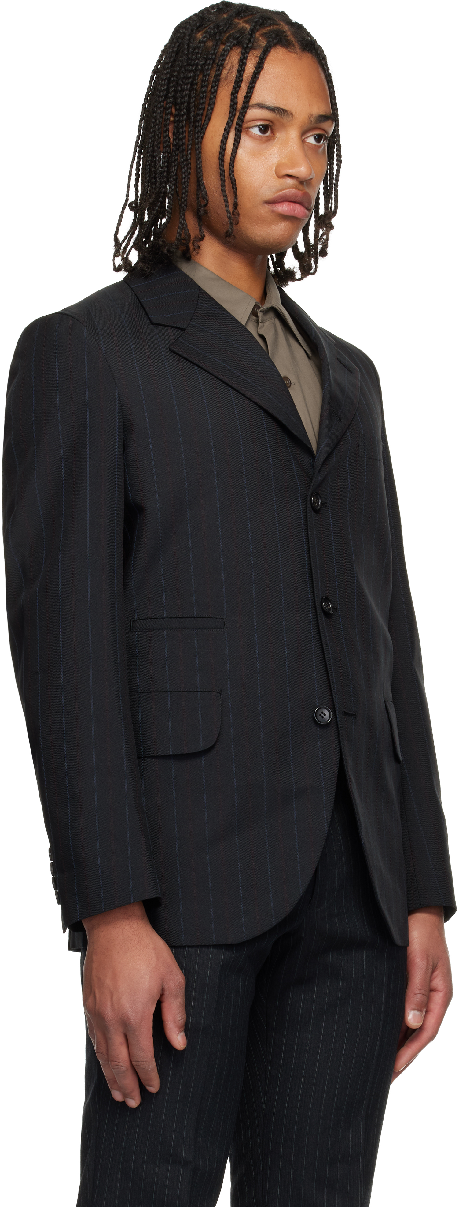 Comme Des Garçons Homme Deux Black Dobby Stripe Blazer In Black