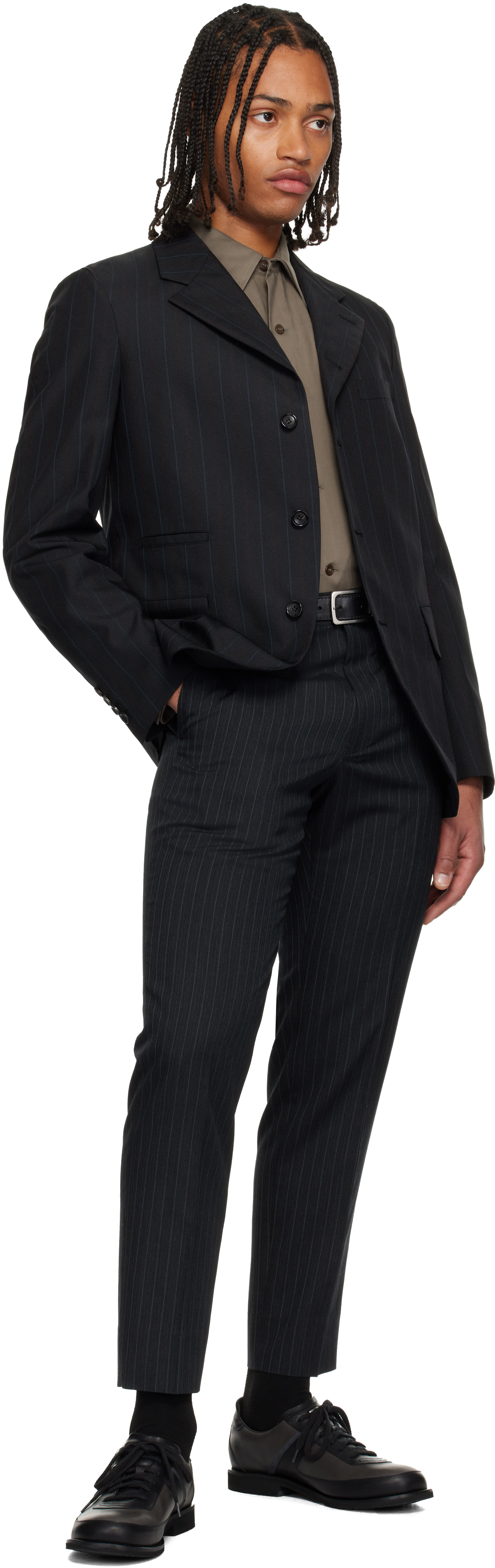 Comme Des Garçons Homme Deux Black Dobby Stripe Blazer In Black