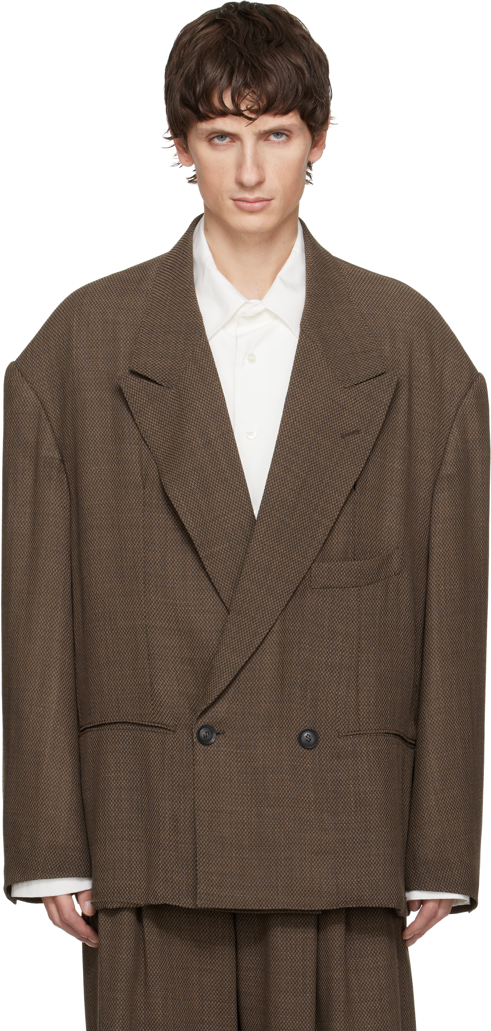 SOSHIOTSUKIのブラウン Round Big Shoulder ウールサージ テーラード