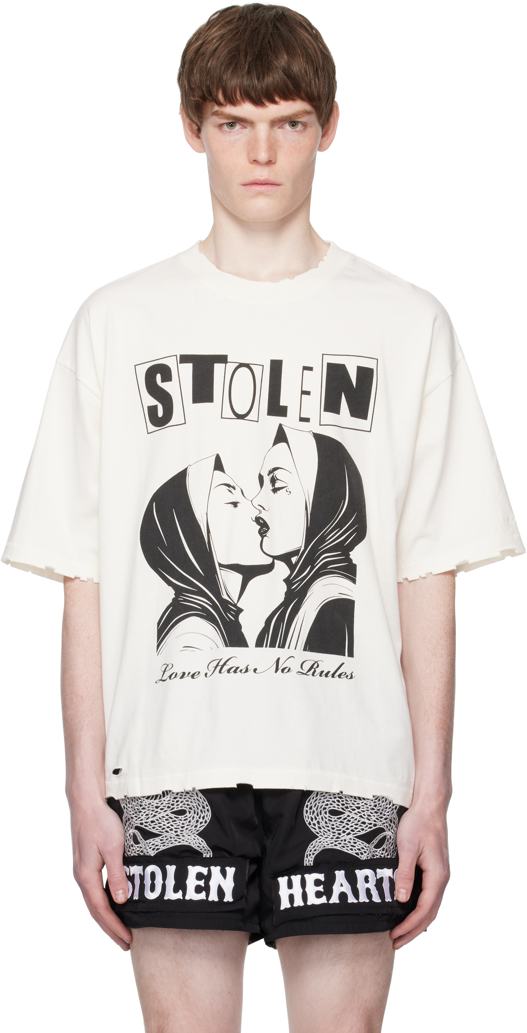 【関税込み】Stolen Girlfriends Club ホワイト Buzzsaw Tシャツ Stolen Girlfriends Club Black 'Stolen' Varsity T-shirt