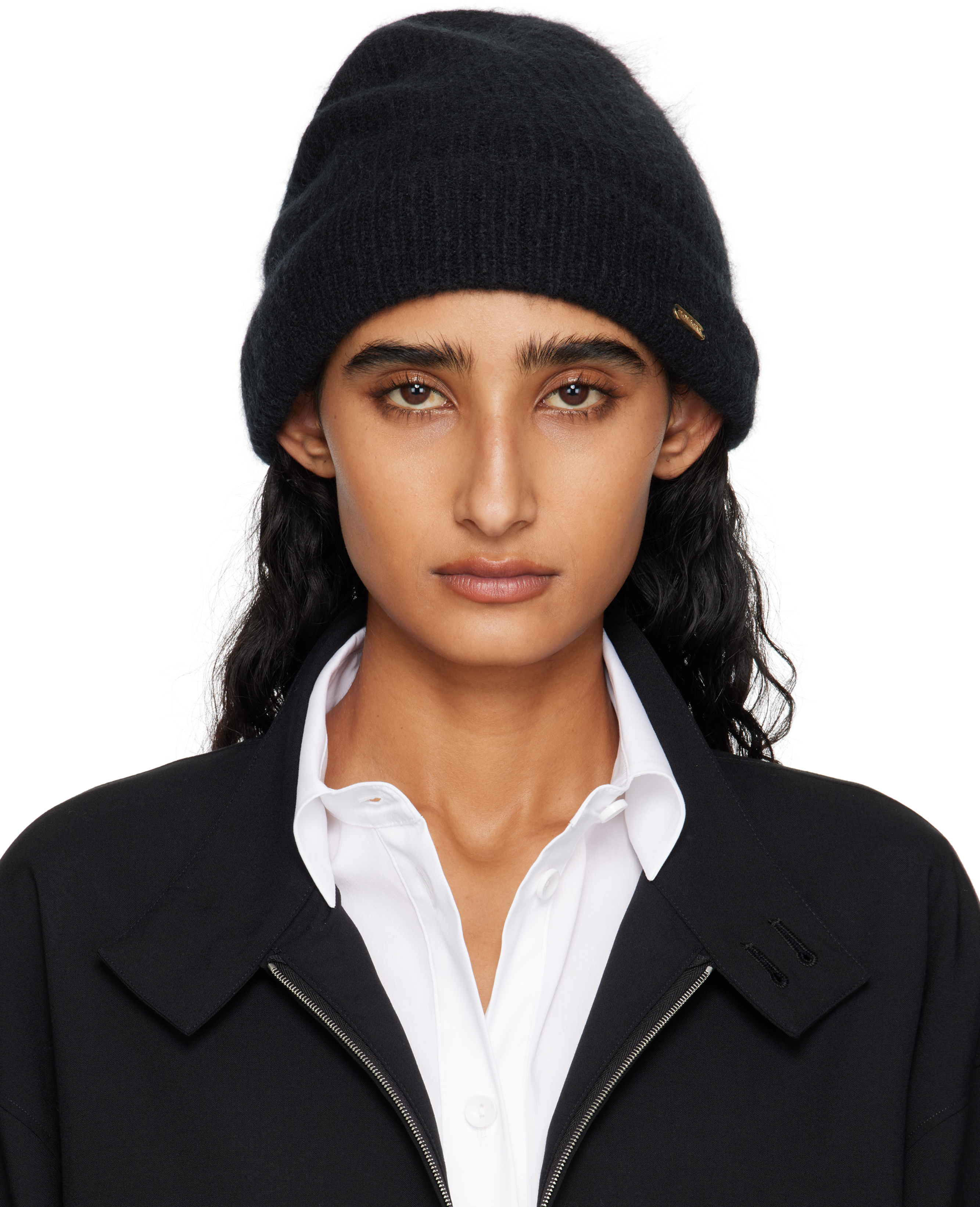 Tom Ford Ribbed Logo-plaque Beanie Hat In Black