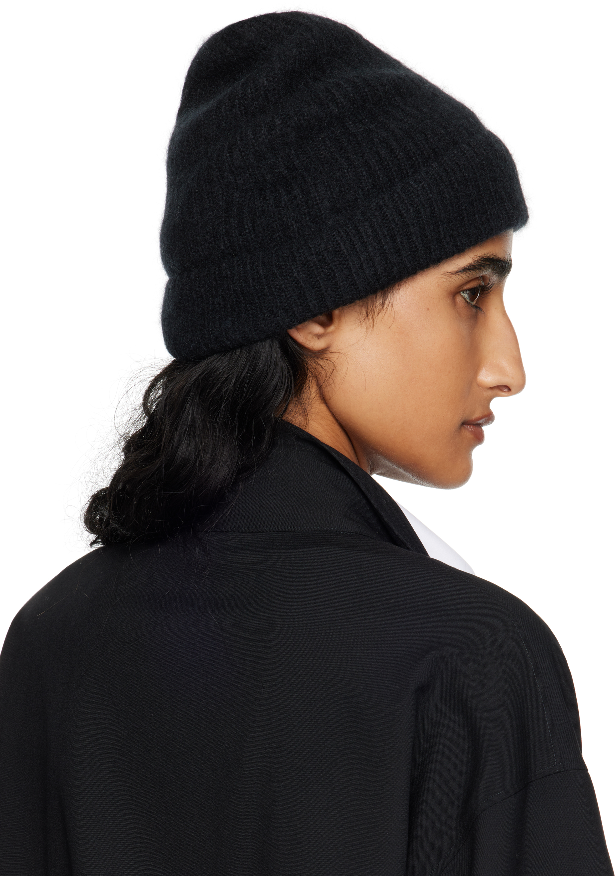 Tom Ford Ribbed Logo-plaque Beanie Hat In Black