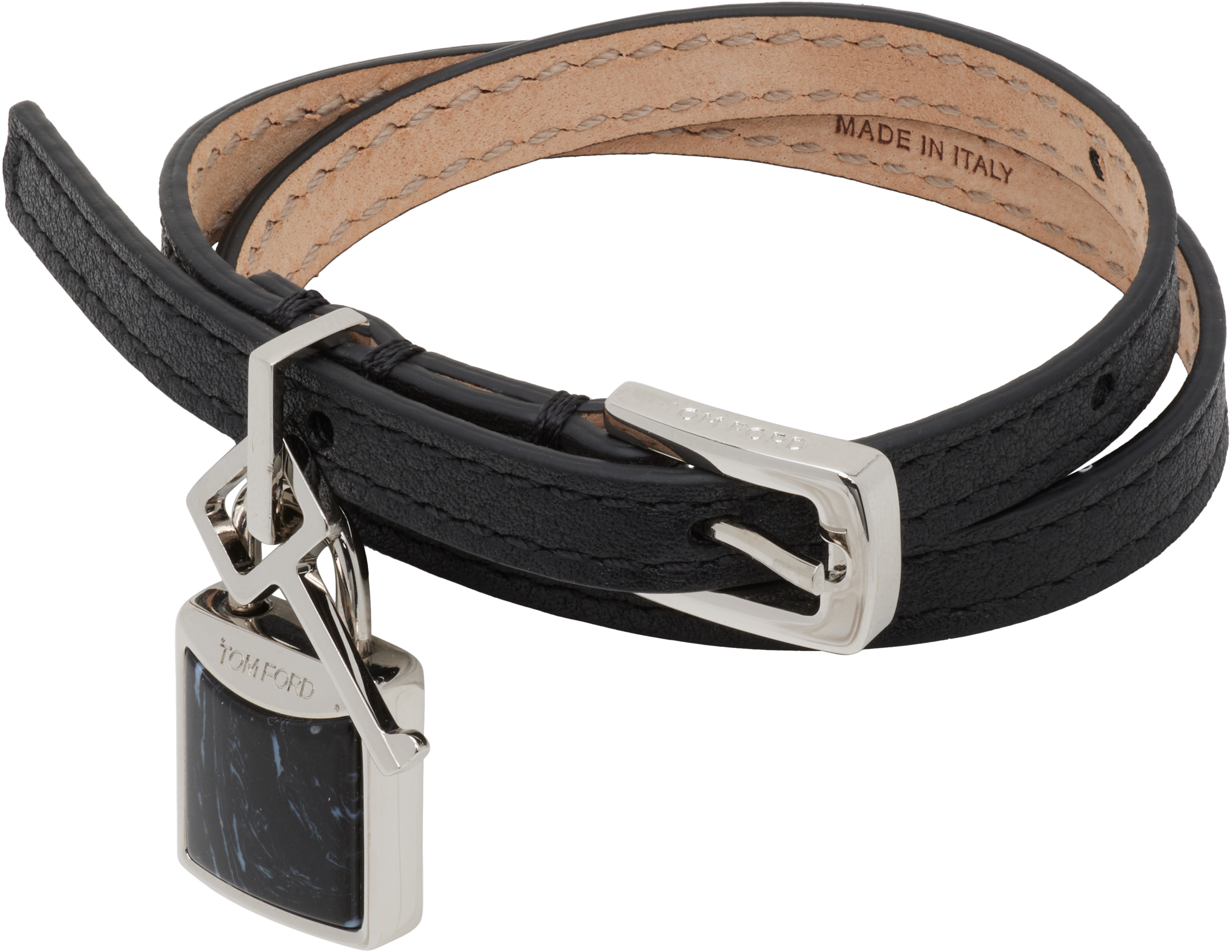 Tom Ford Black Leather & Stone Bracelet